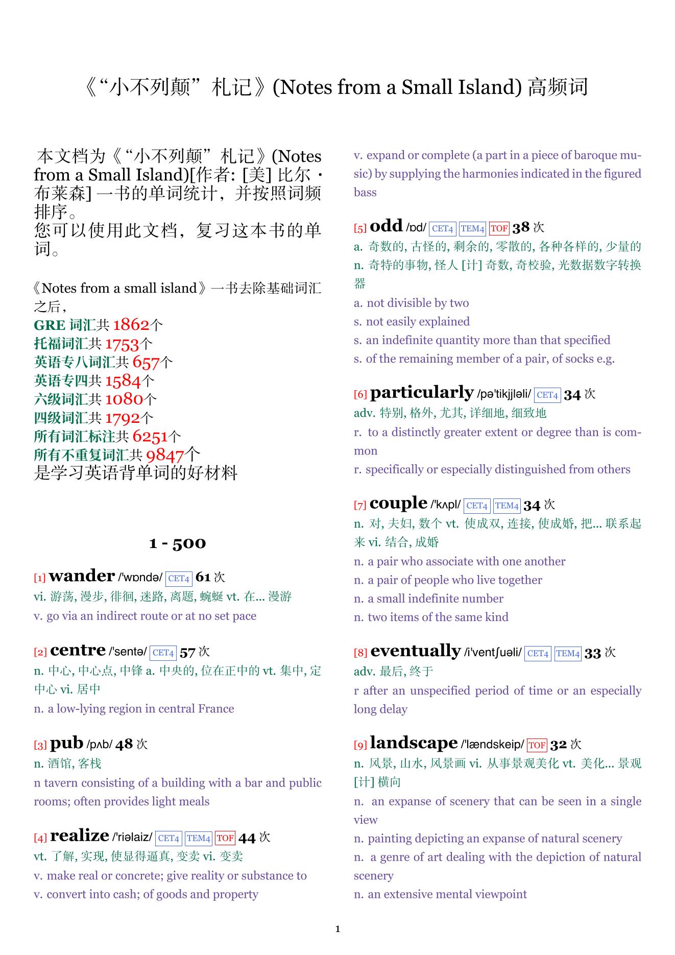 Notes from a Small Island词频统计