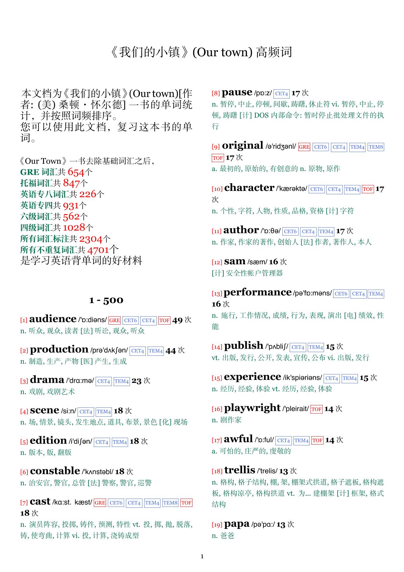 Our town词频统计