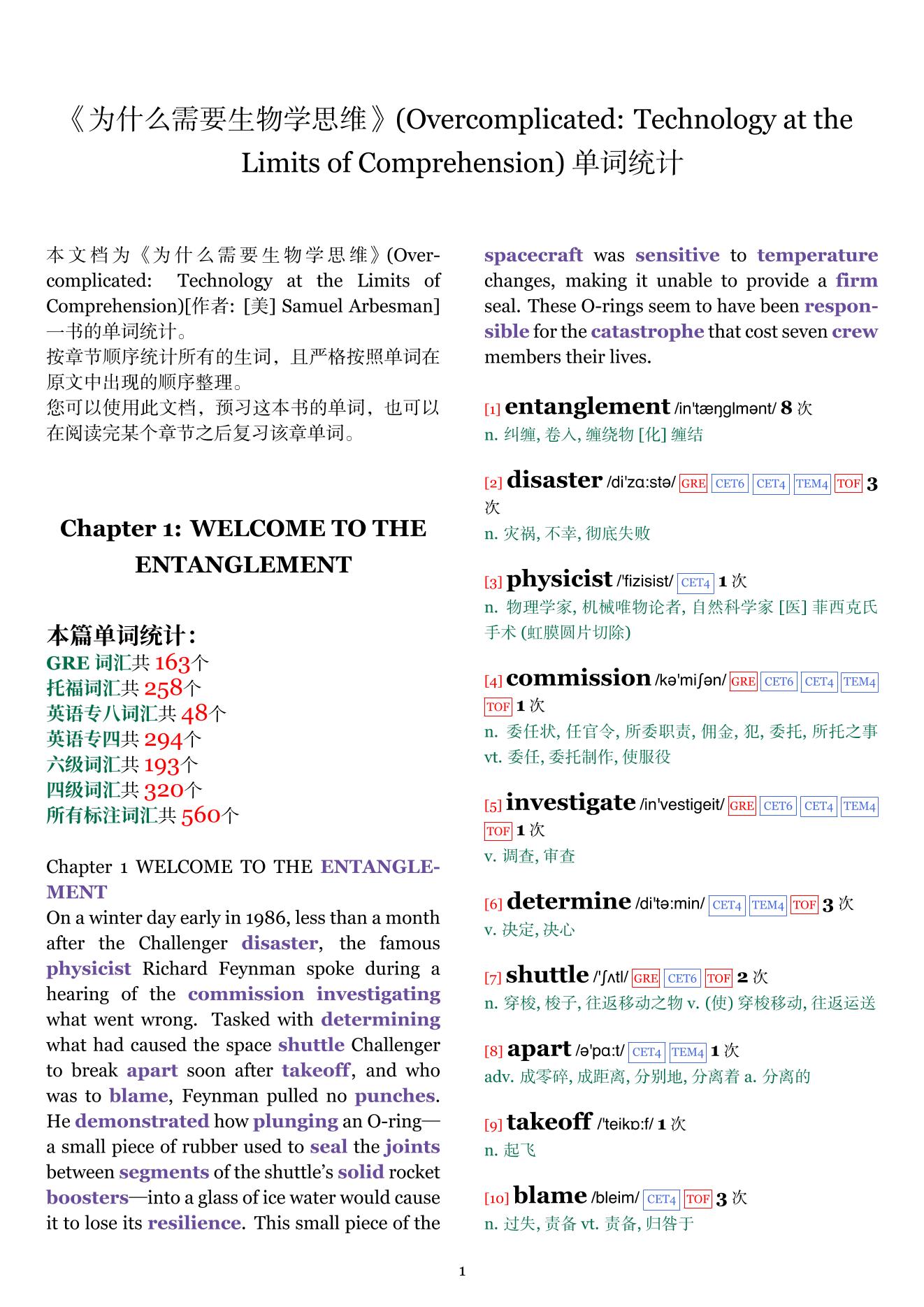 Overcomplicated: Technology at the Limits of Comprehension章节单词统计