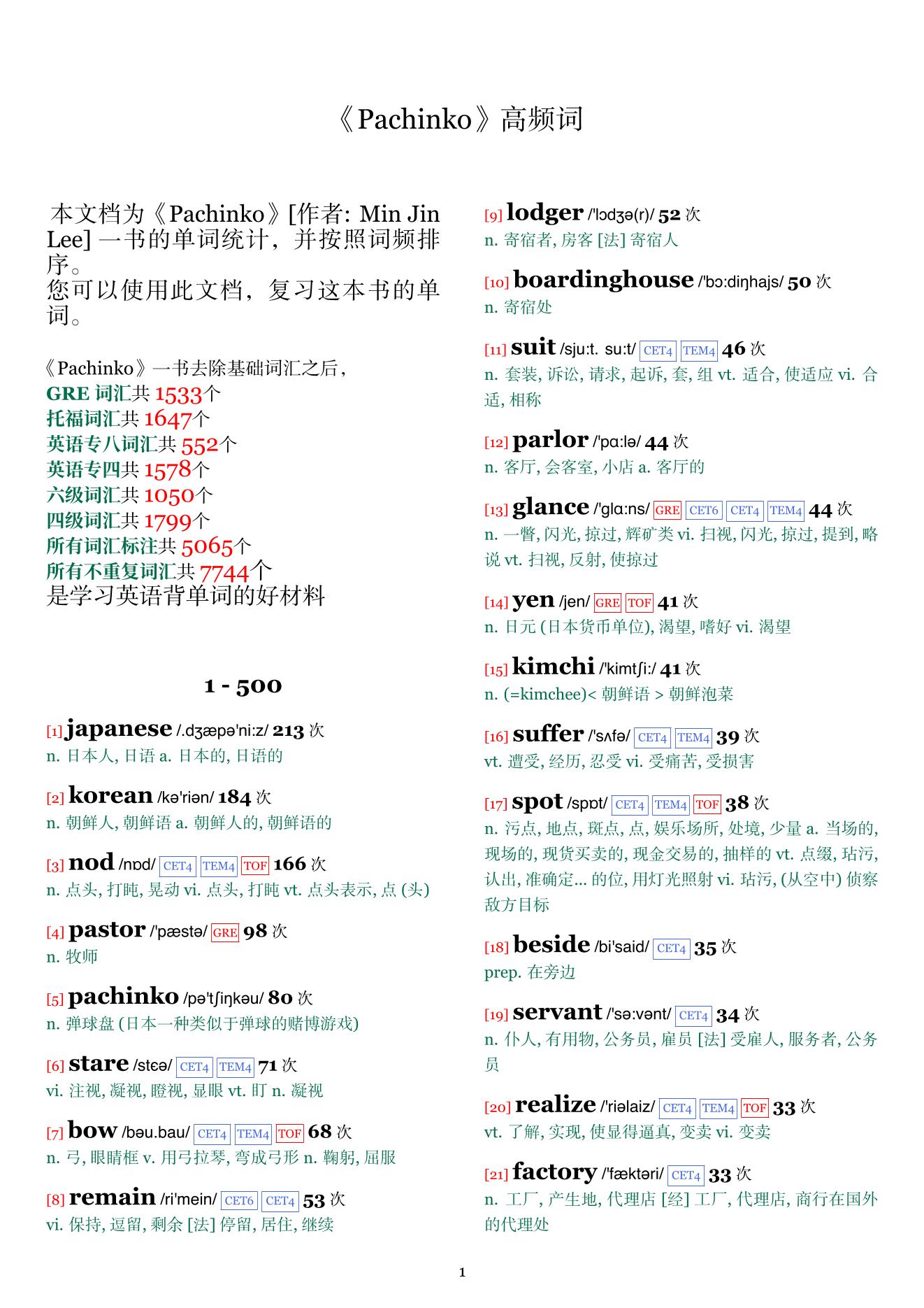 Pachinko词频统计
