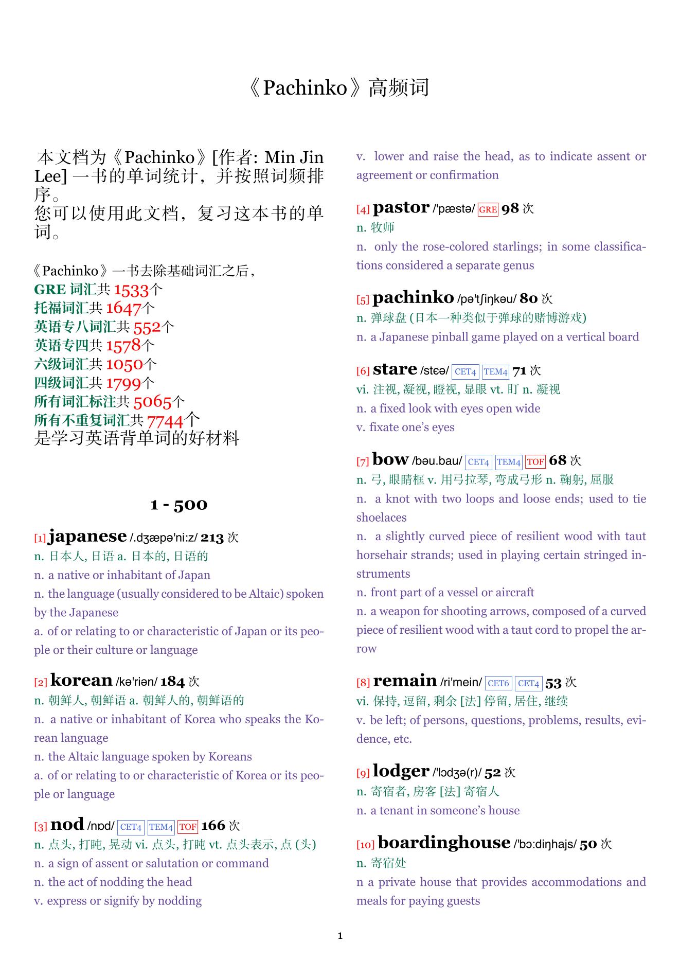 Pachinko词频统计