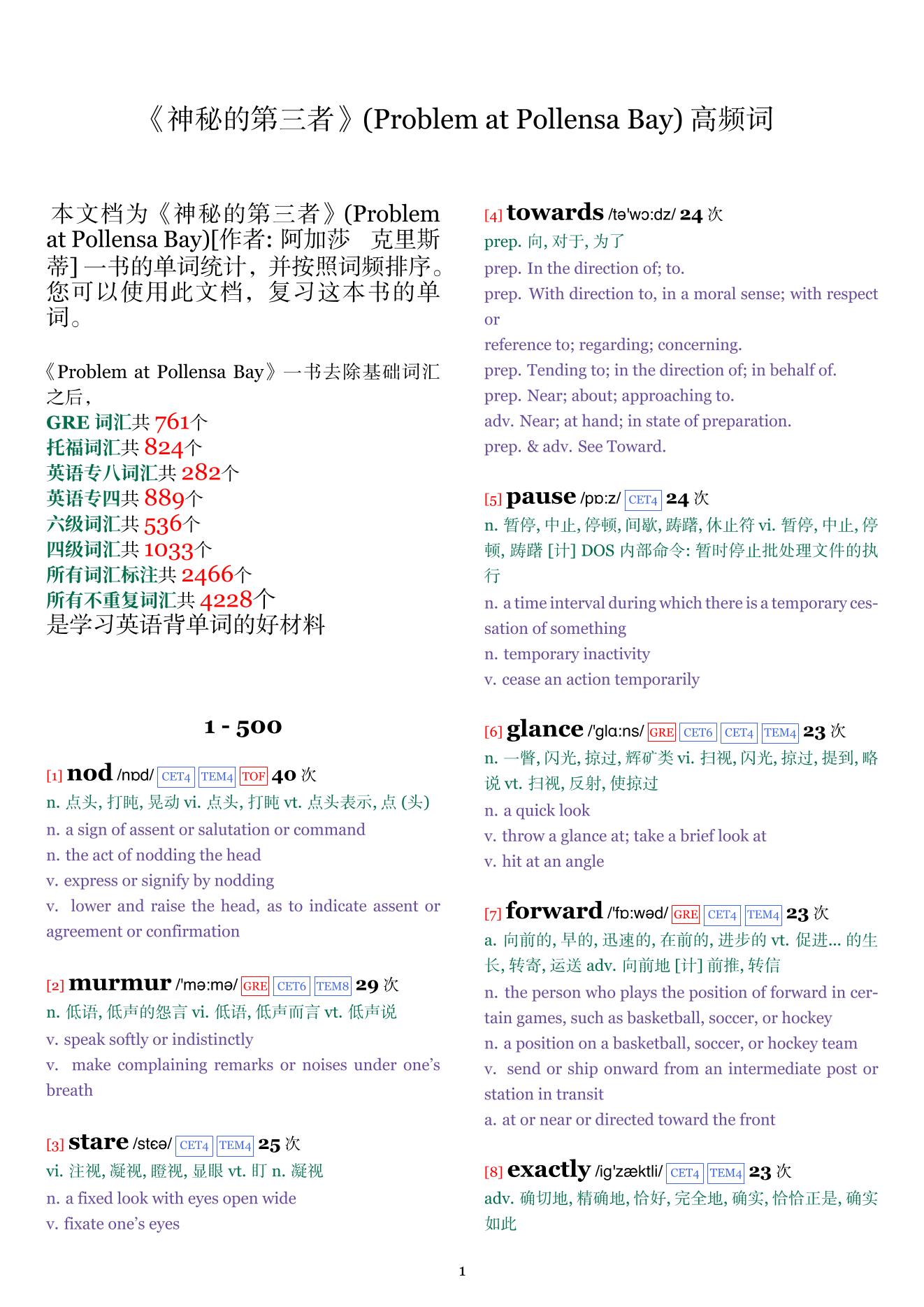 Problem at Pollensa Bay词频统计