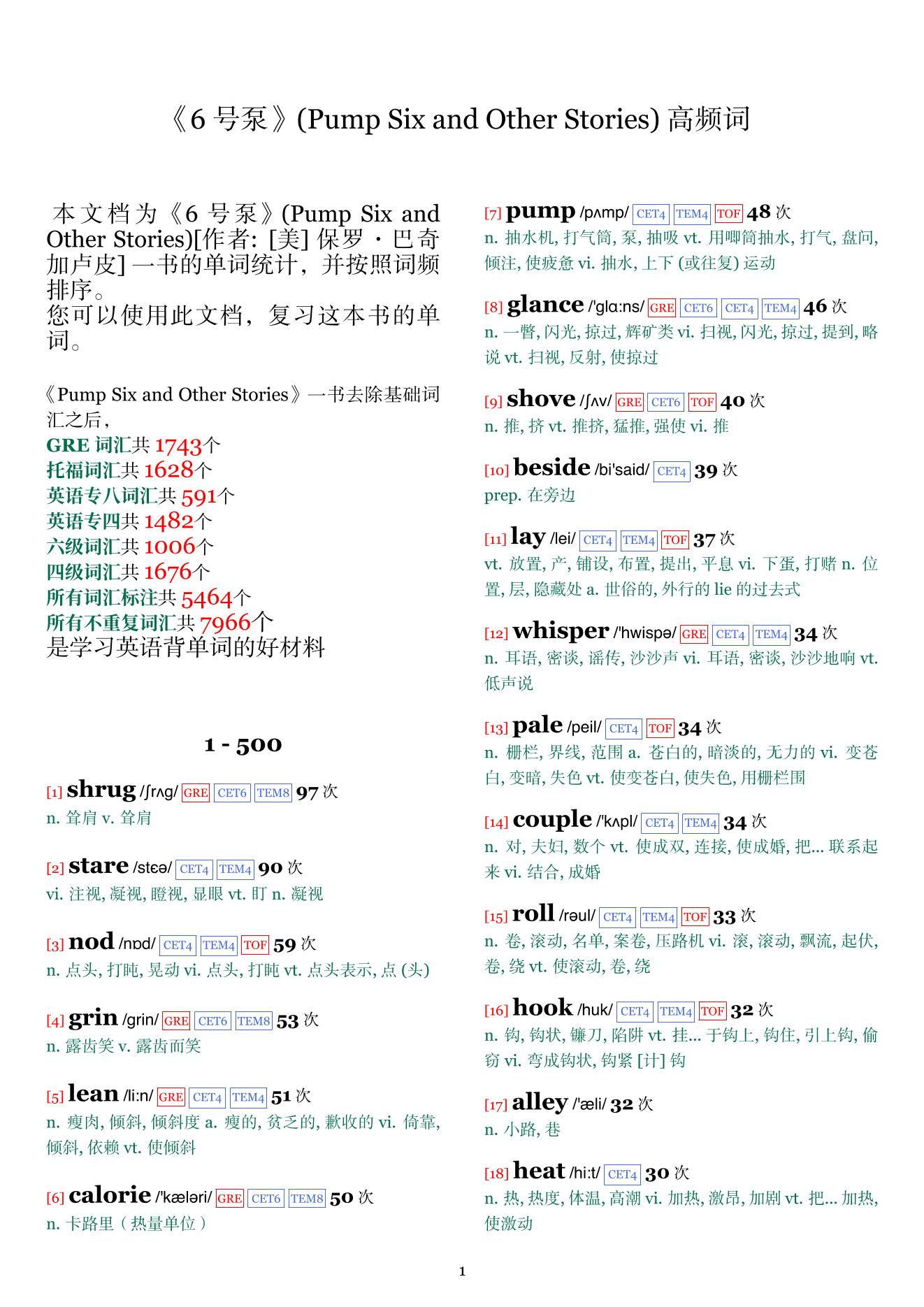 Pump Six and Other Stories词频统计