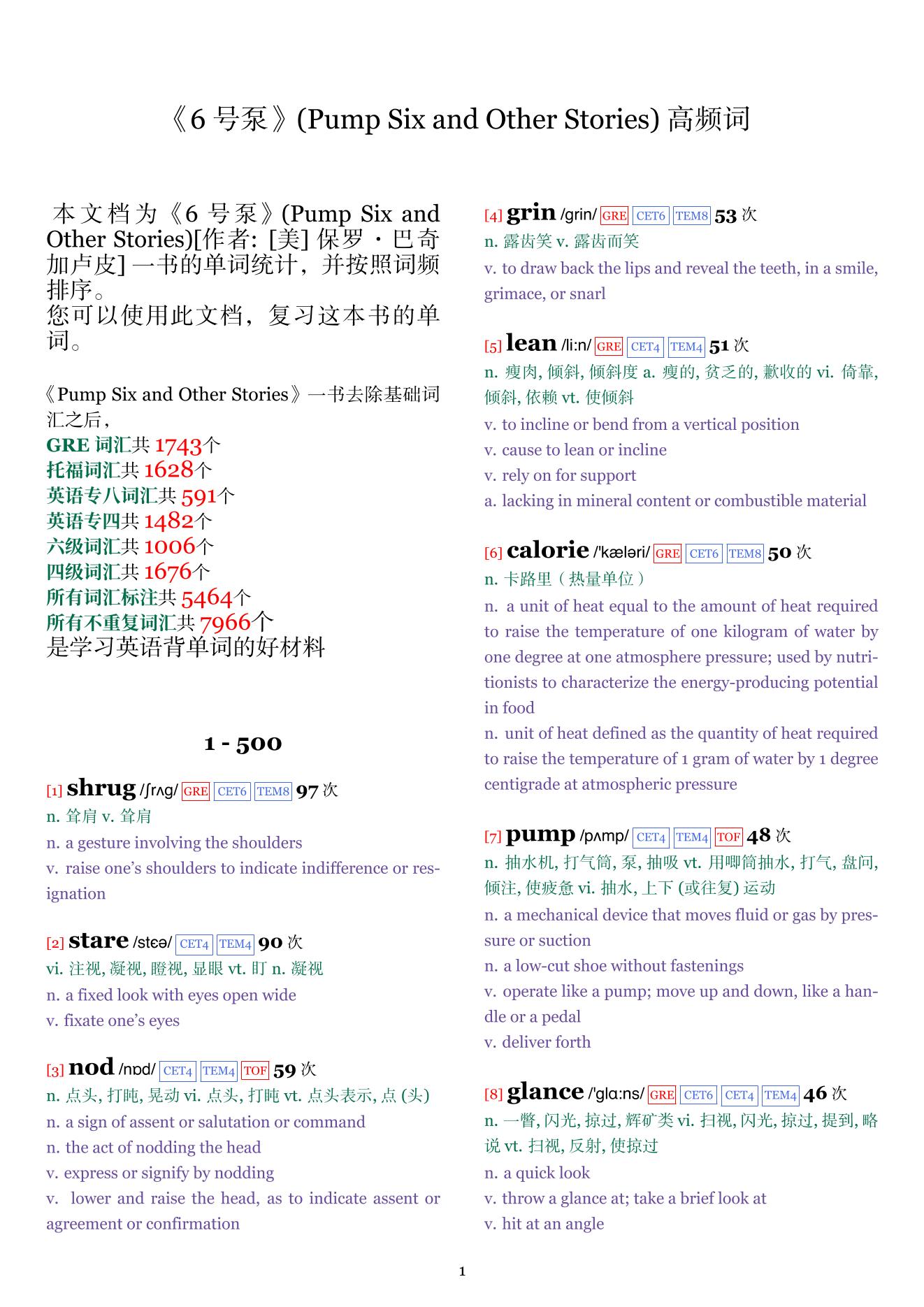 Pump Six and Other Stories词频统计