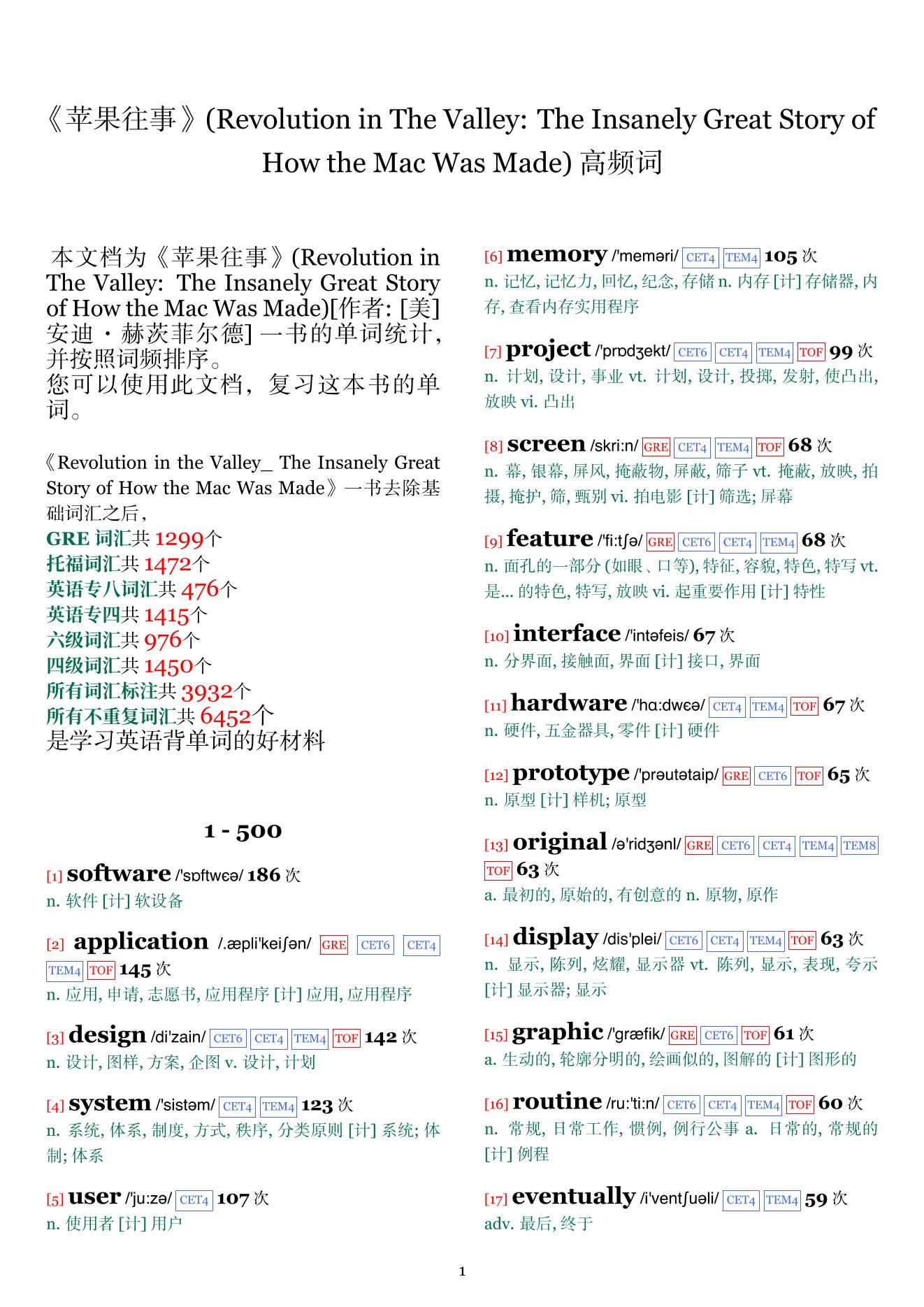 Revolution in The Valley: The Insanely Great Story of How the Mac Was Made词频统计