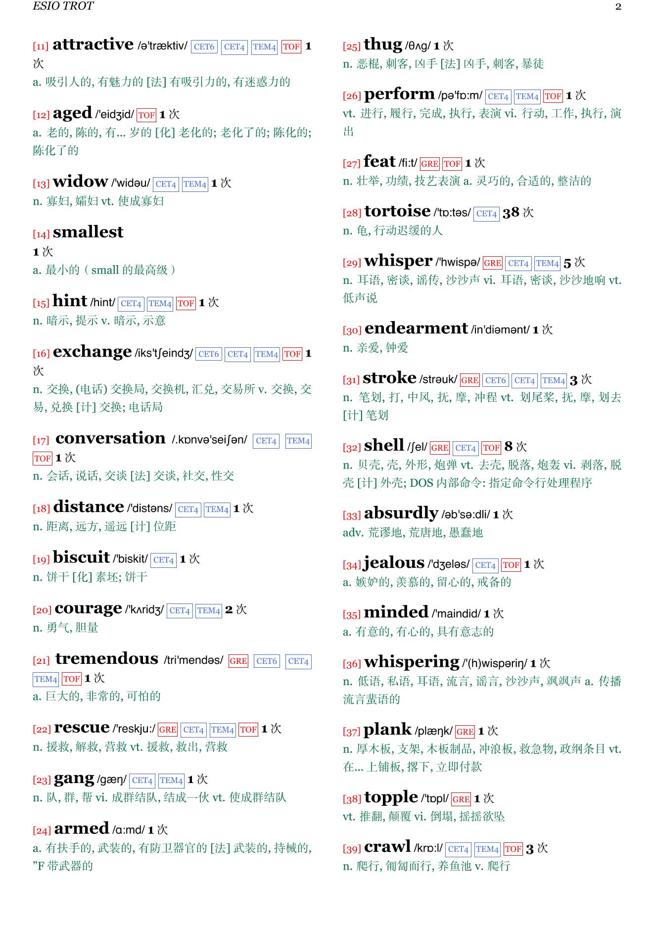 Esio Trot章节单词统计