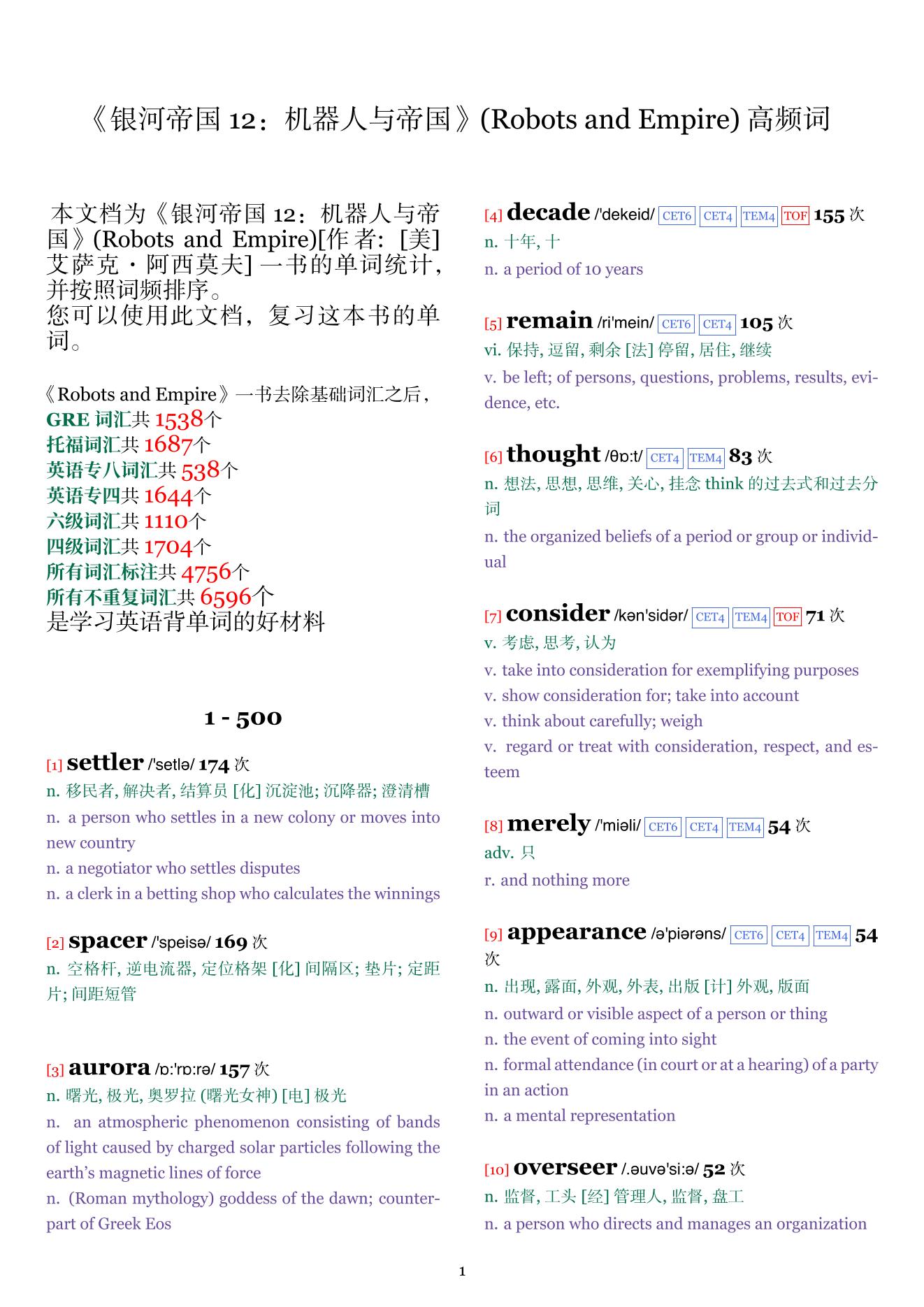 Robots and Empire词频统计