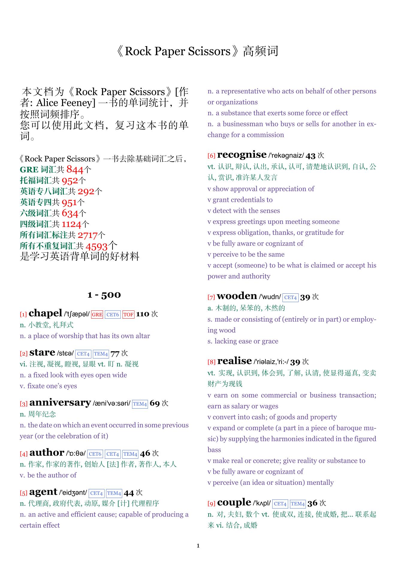 Rock Paper Scissors词频统计