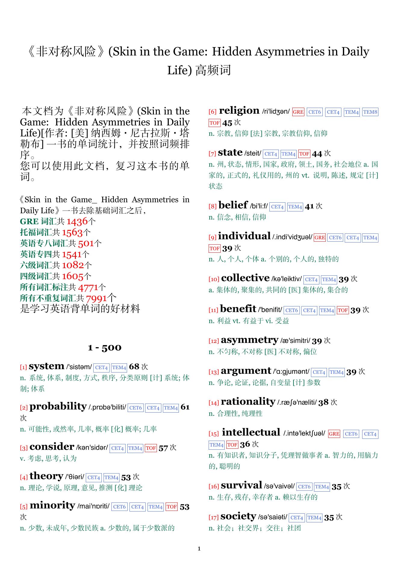 Skin in the Game: Hidden Asymmetries in Daily Life词频统计