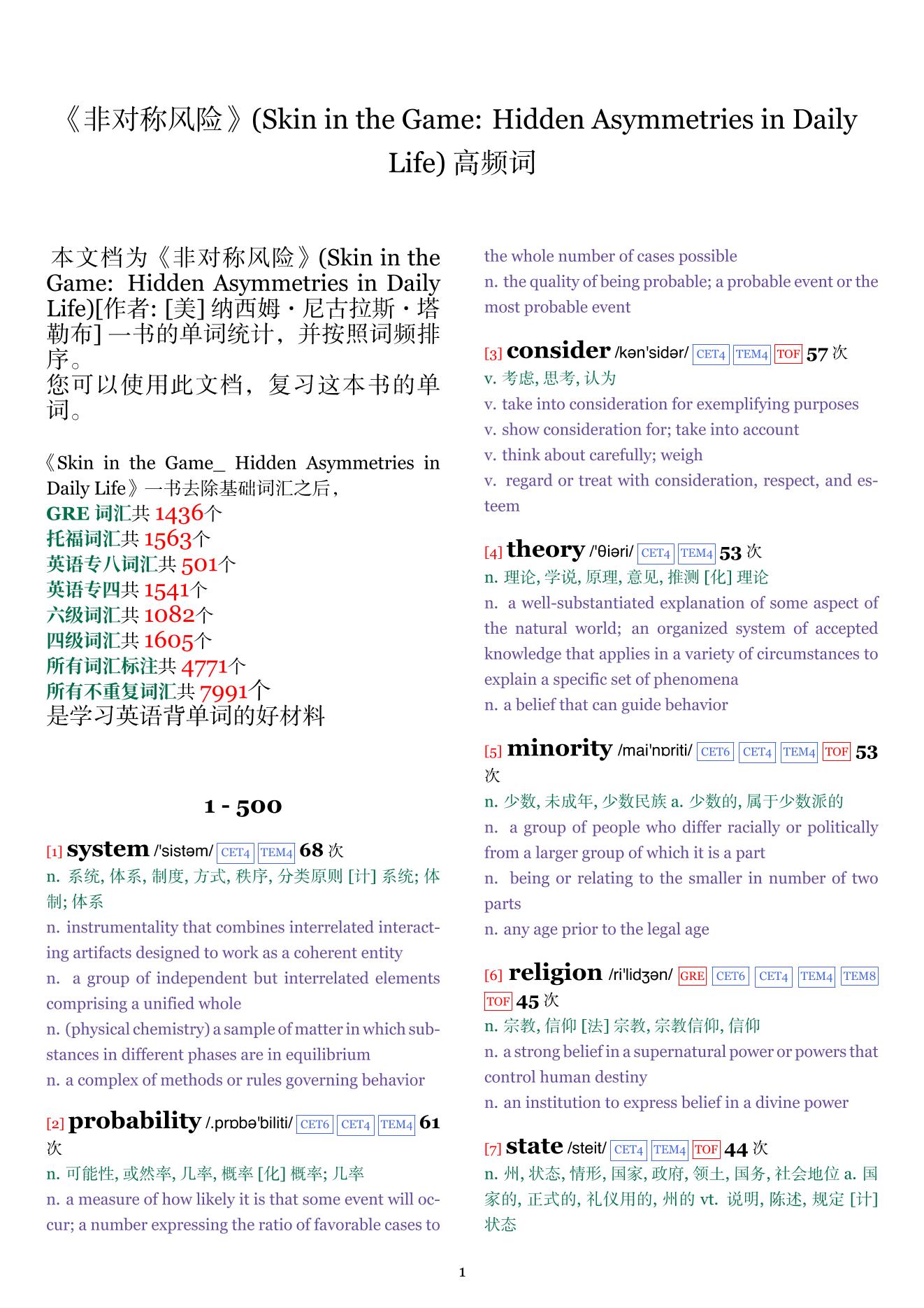 Skin in the Game: Hidden Asymmetries in Daily Life词频统计