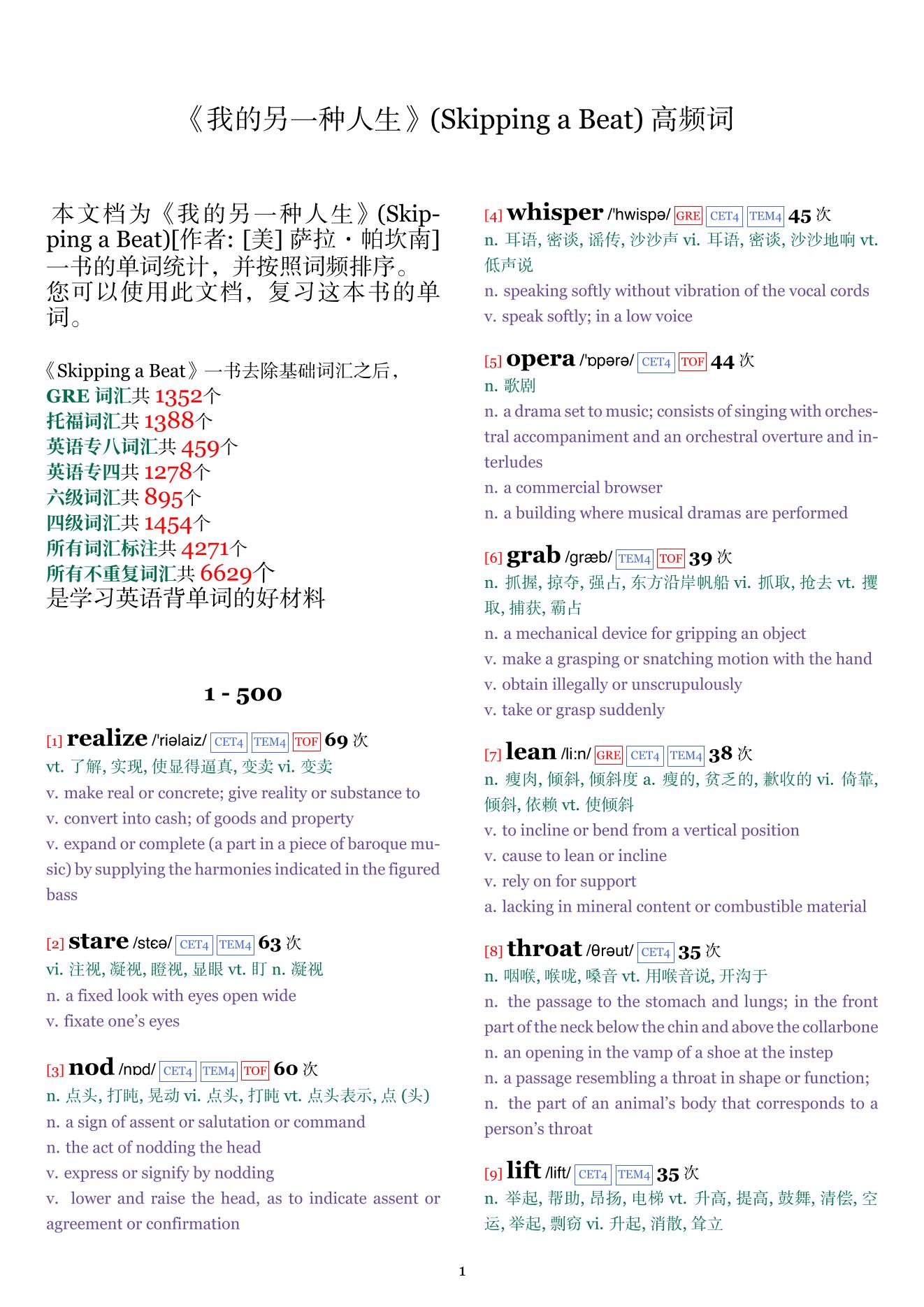 Skipping a Beat词频统计