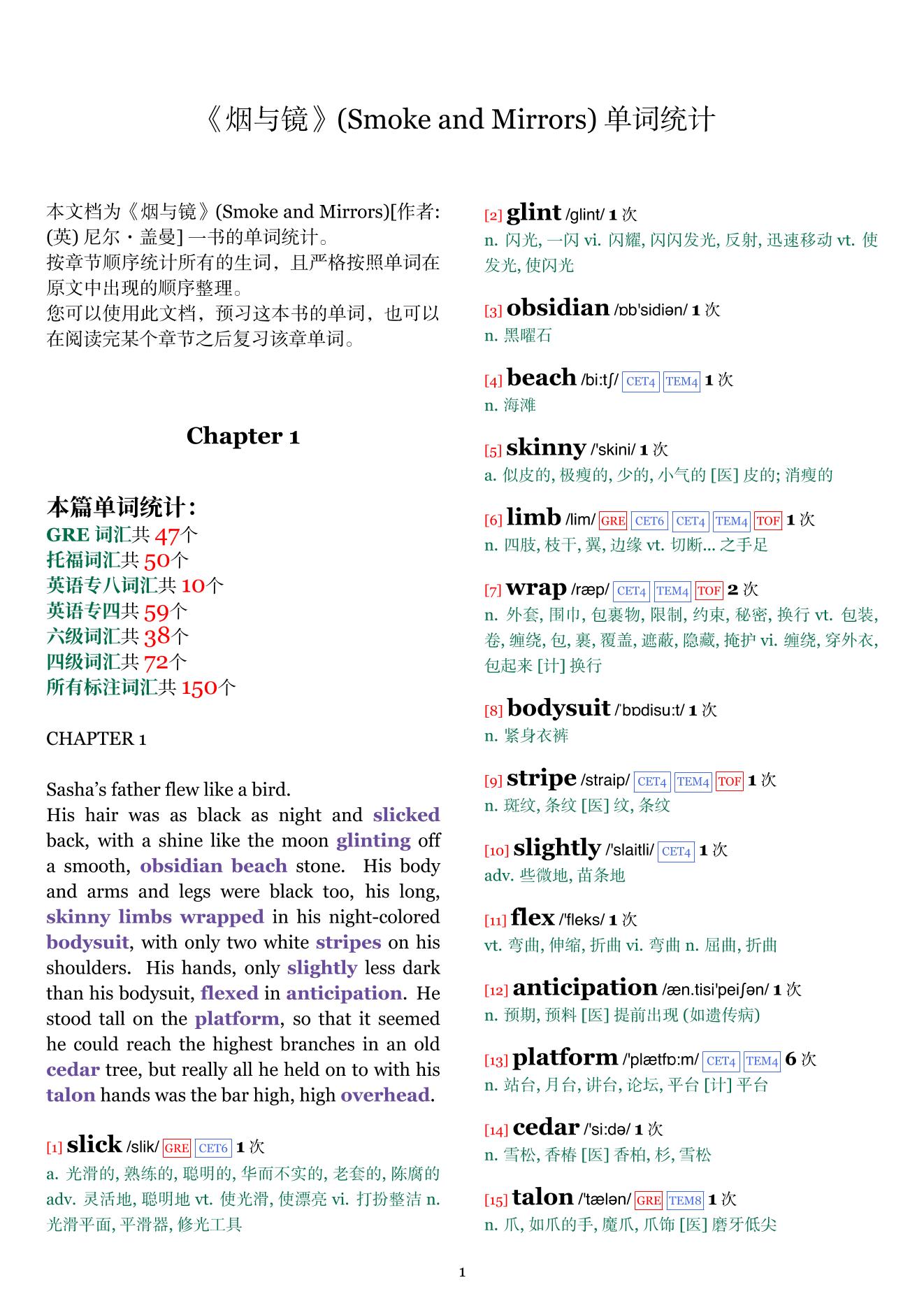 Smoke and Mirrors章节单词统计
