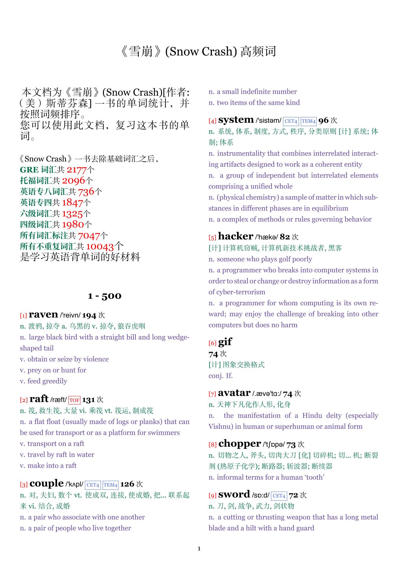 Snow Crash词频统计
