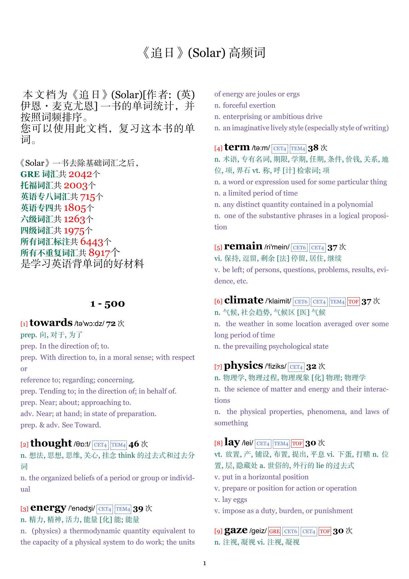 Solar词频统计