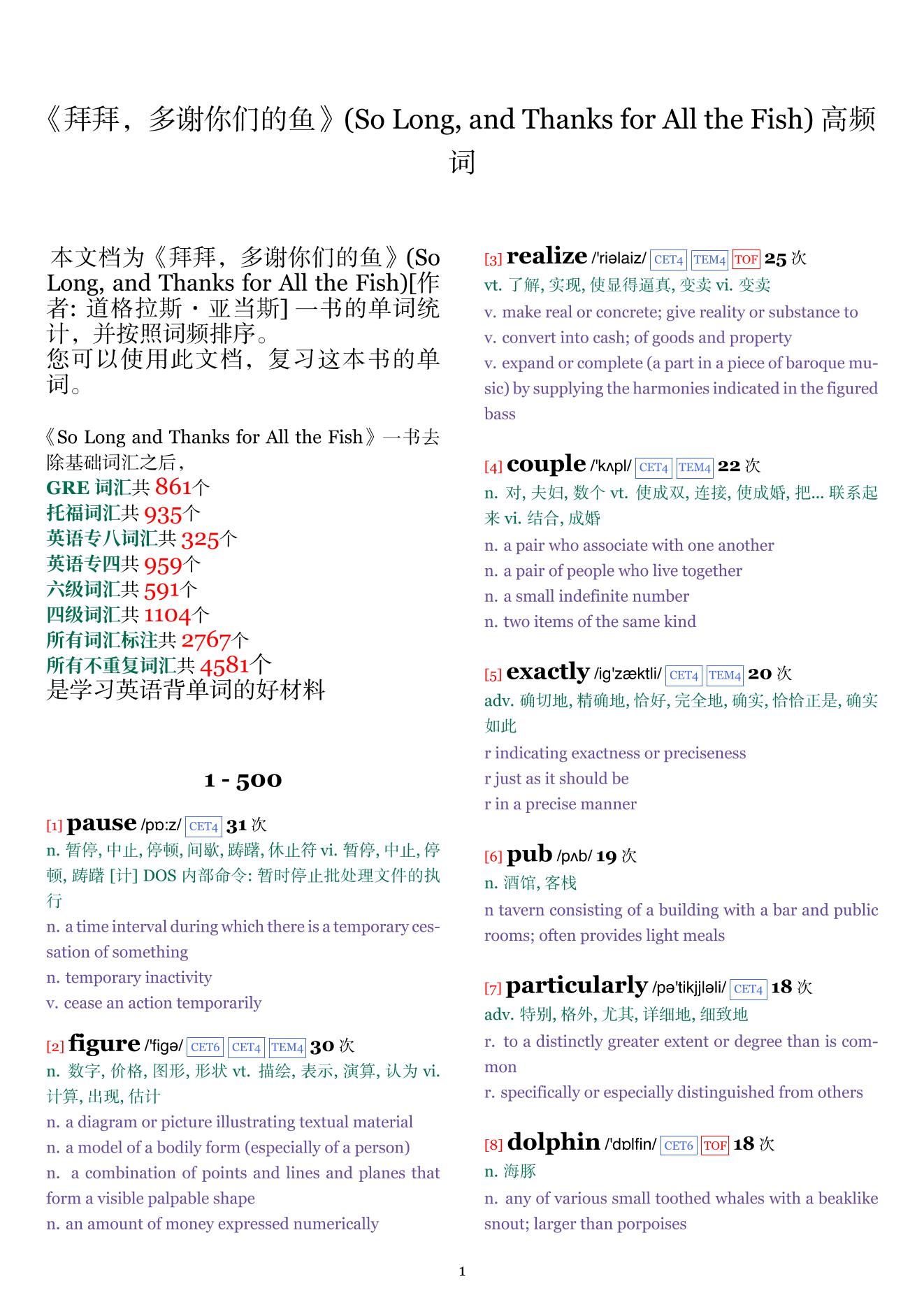 So Long, and Thanks for All the Fish词频统计