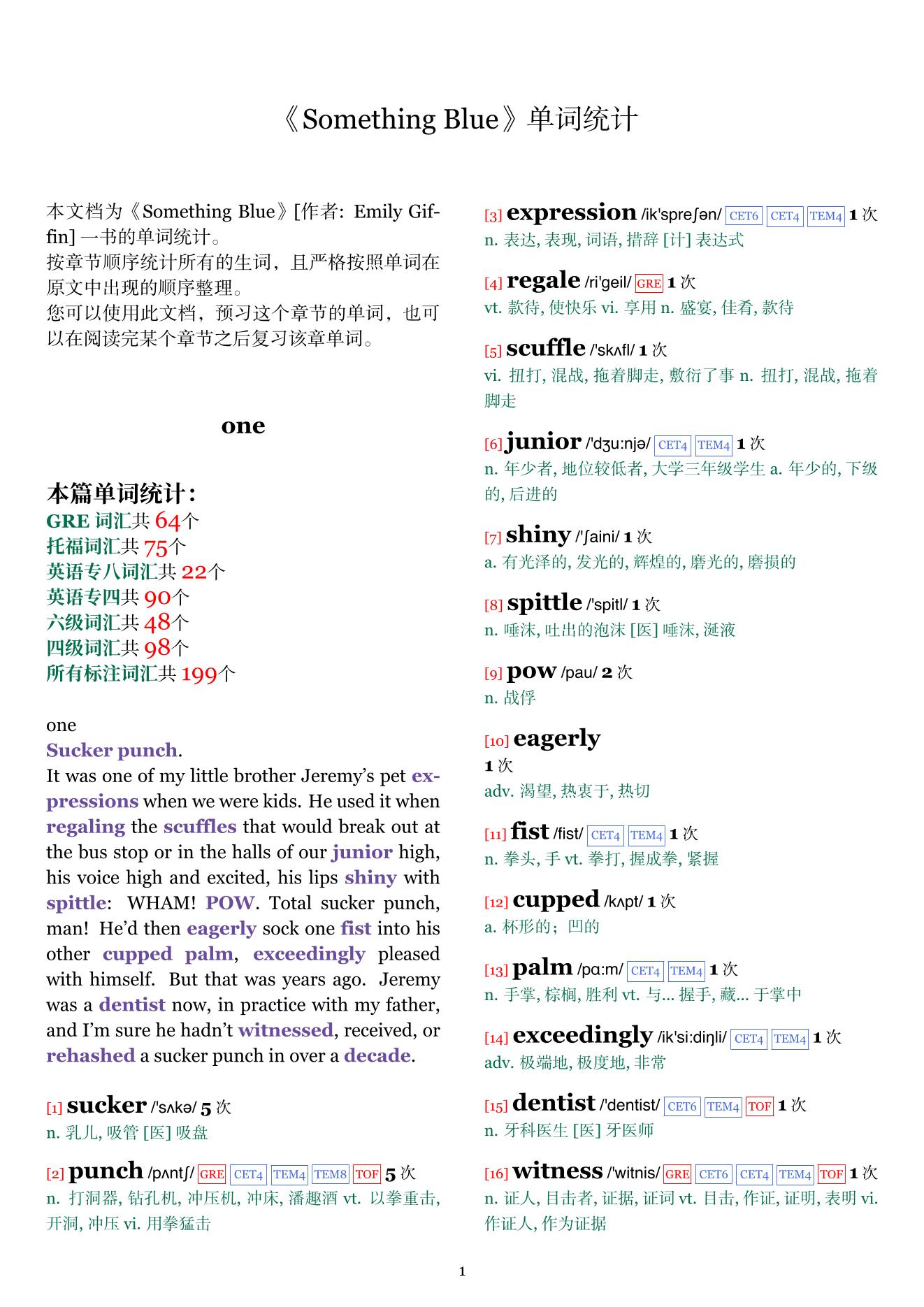 Something Blue章节单词统计