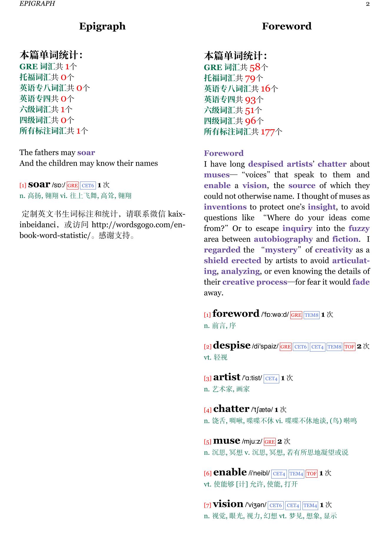 Song of Solomon章节单词统计