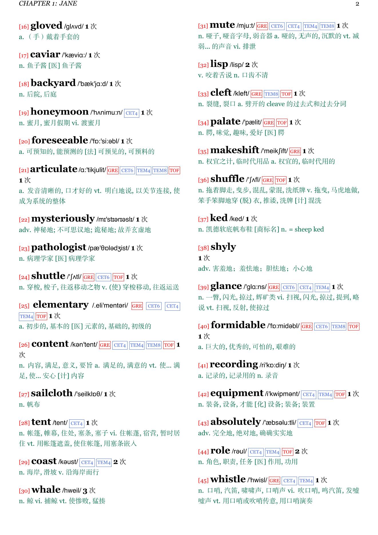 Songs of the Humpback Whale章节单词统计