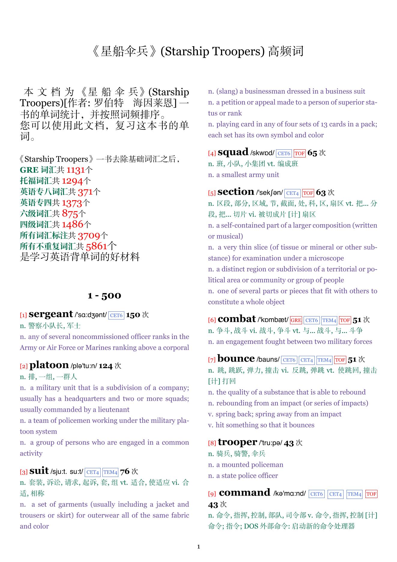 Starship Troopers词频统计