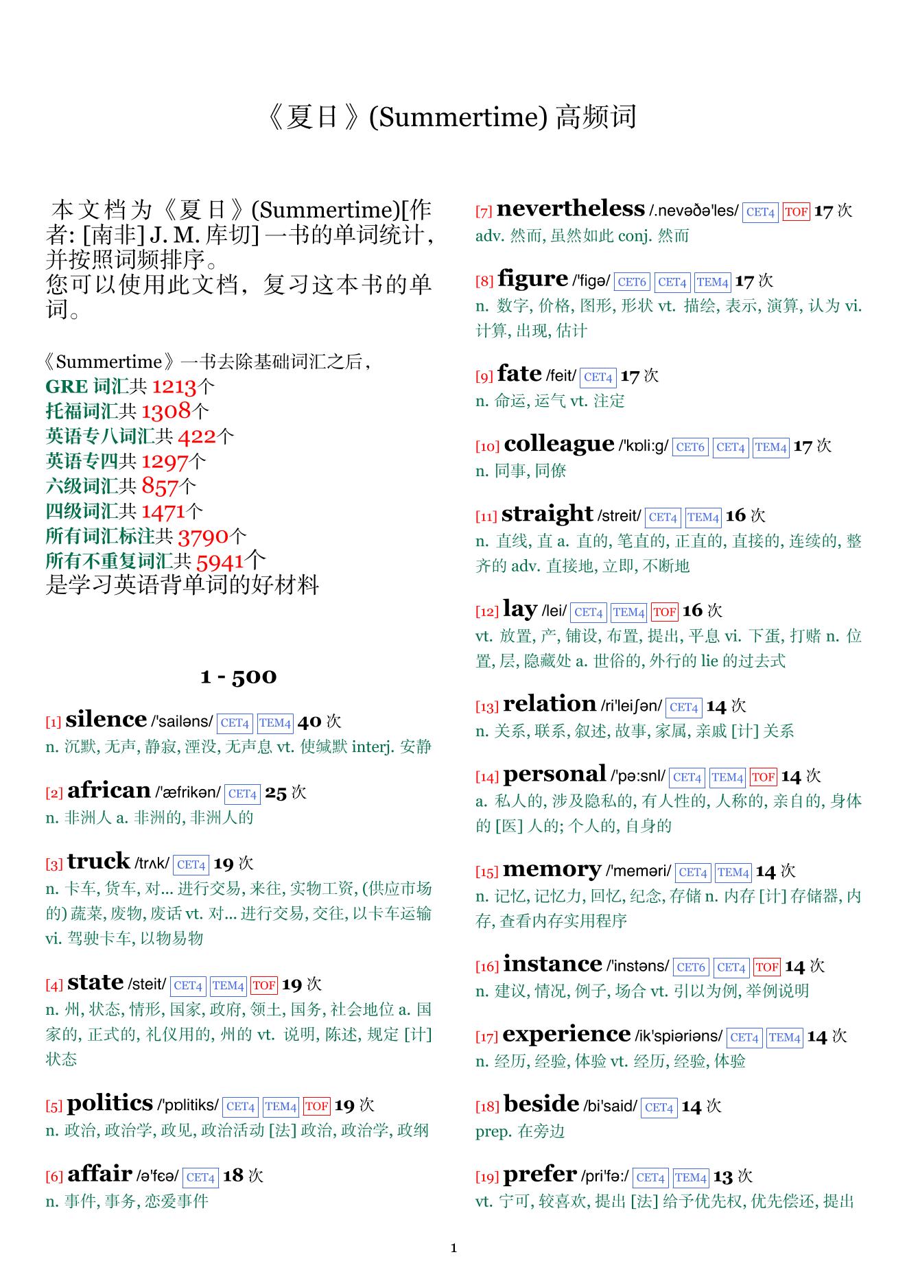 Summertime词频统计