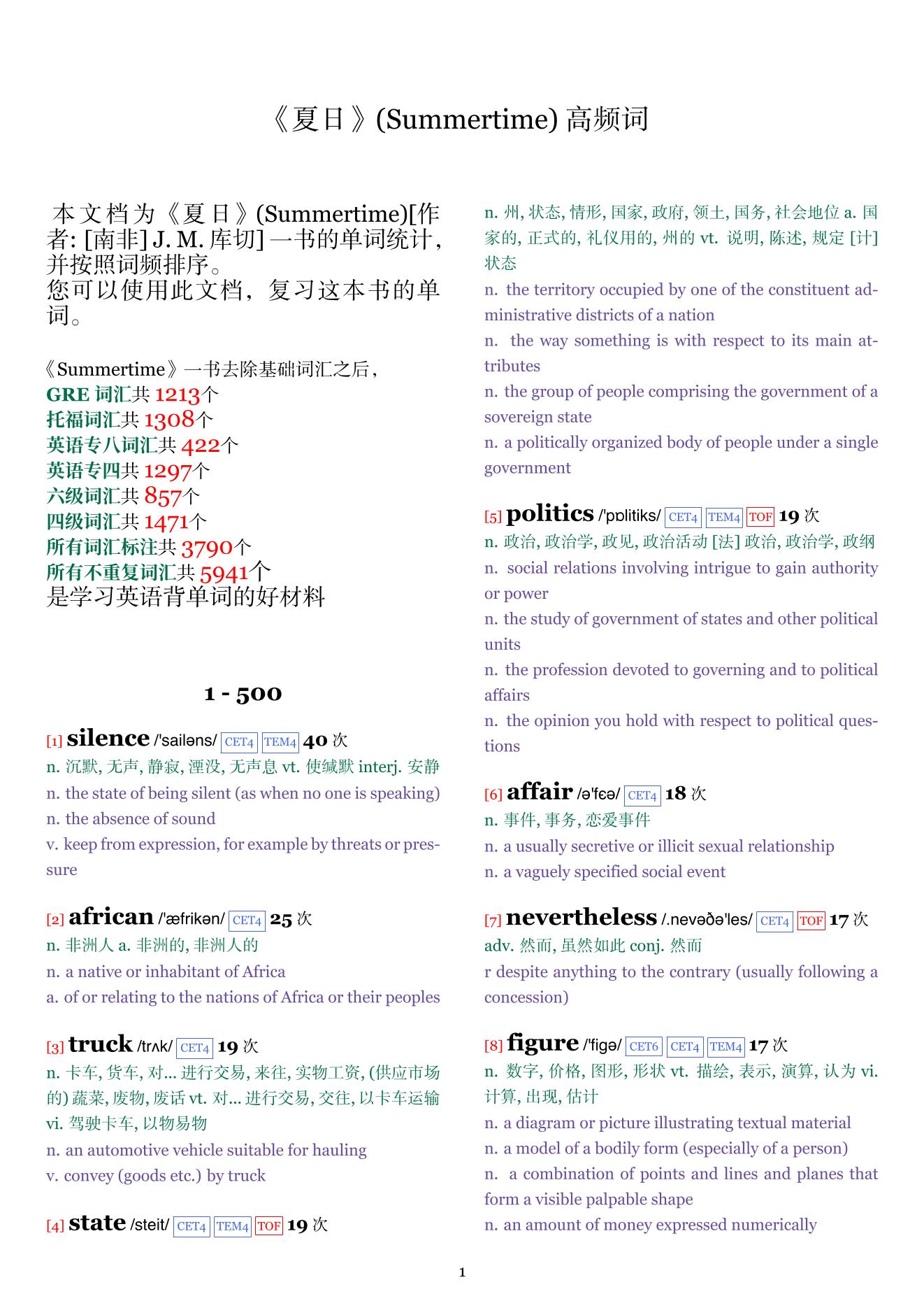 Summertime词频统计