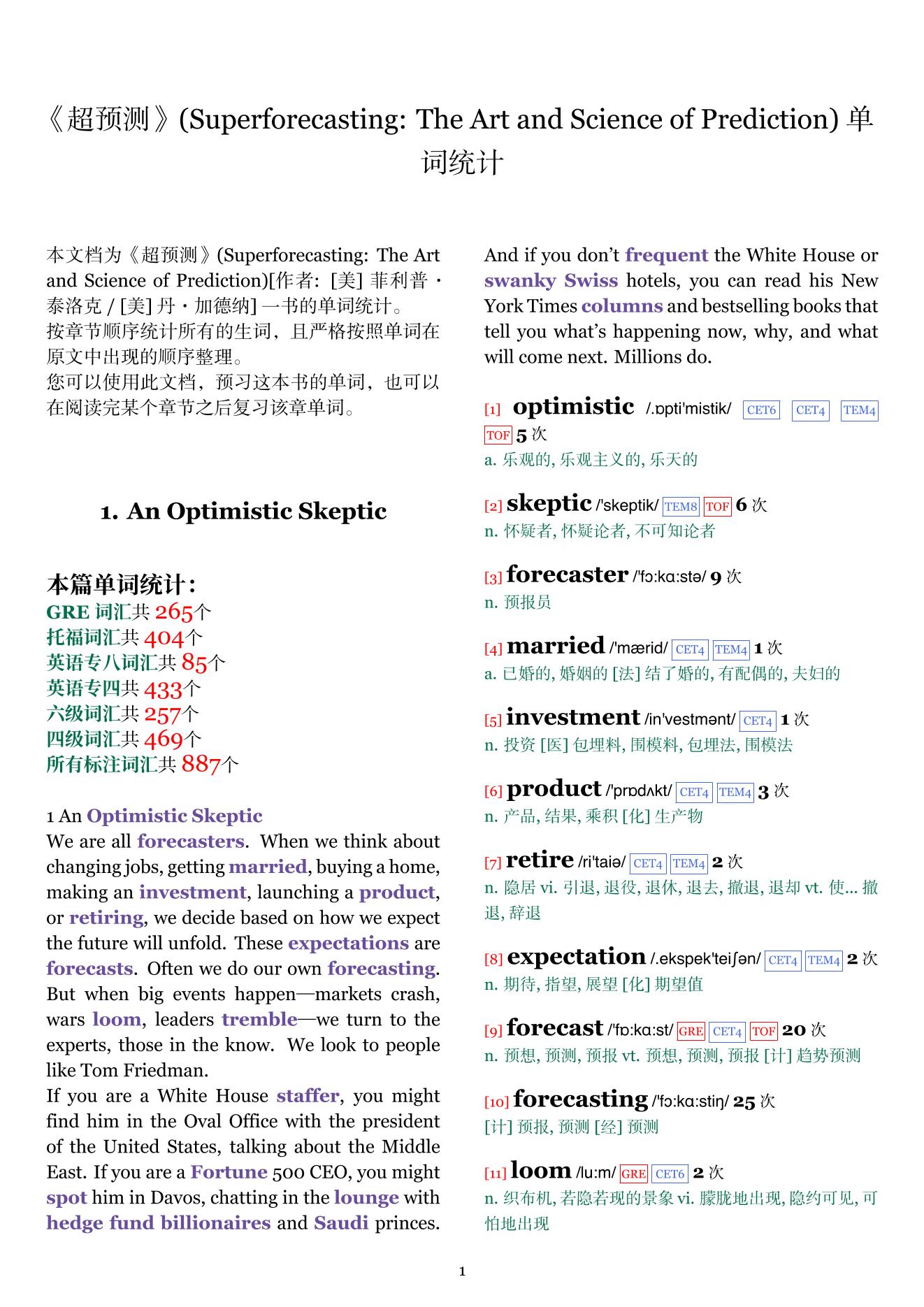 Superforecasting: The Art and Science of Prediction章节单词统计