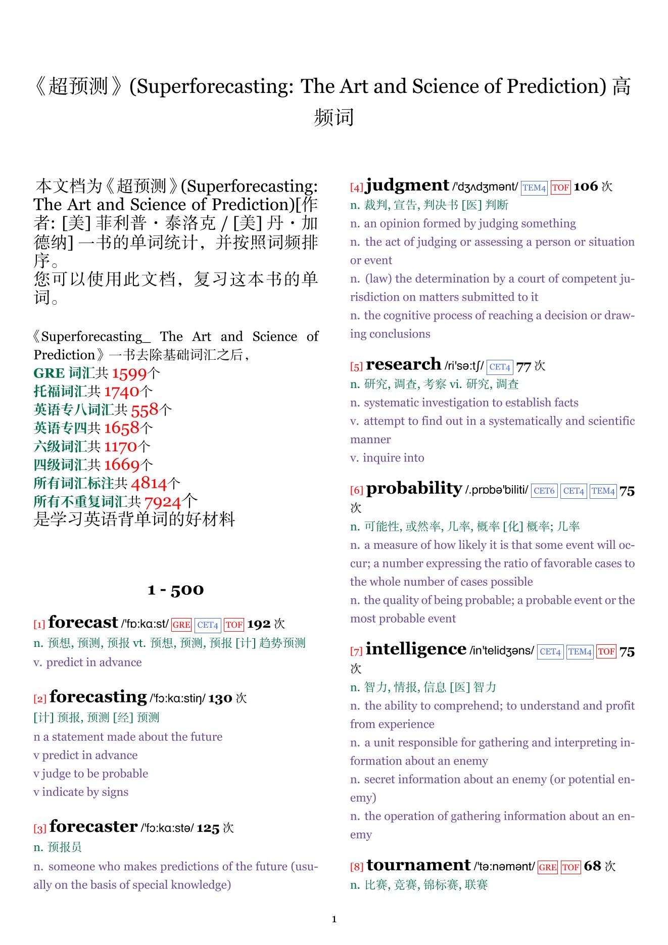 Superforecasting: The Art and Science of Prediction词频统计