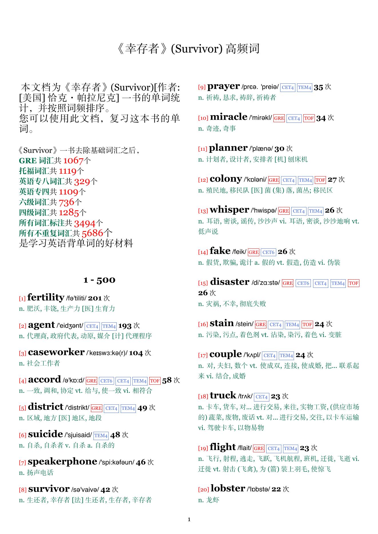 Survivor词频统计