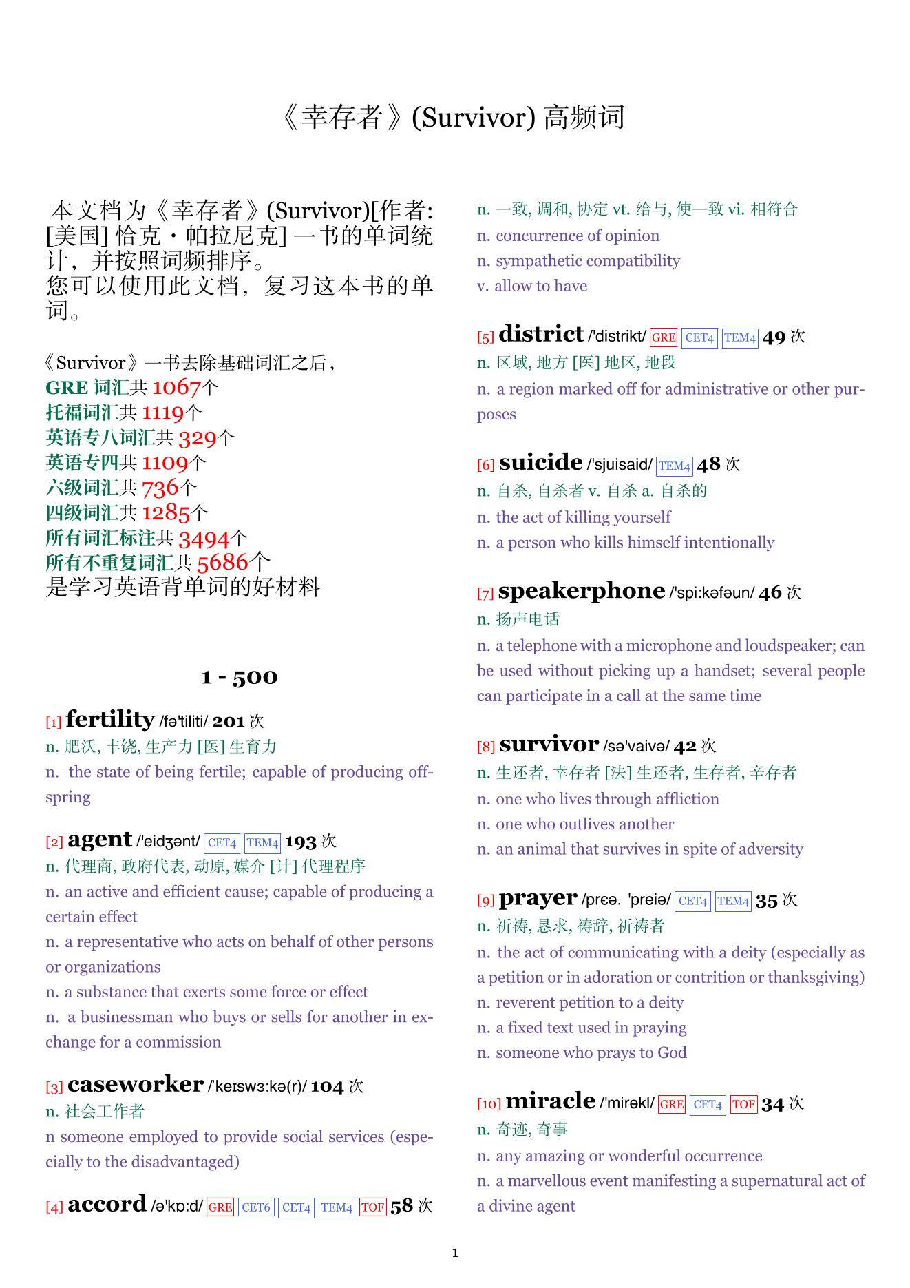 Survivor词频统计