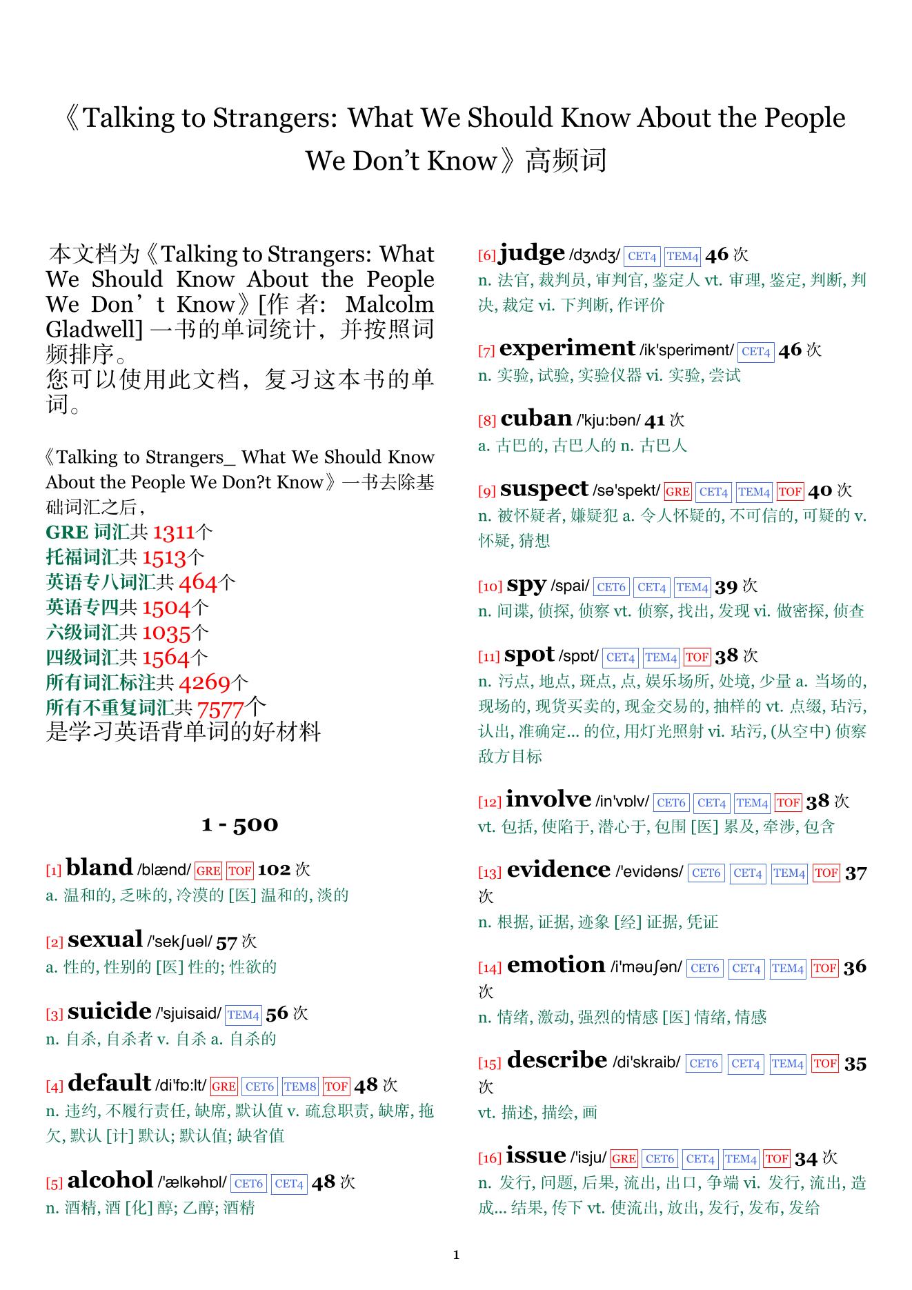 Talking to Strangers: What We Should Know About the People We Don’t Know词频统计