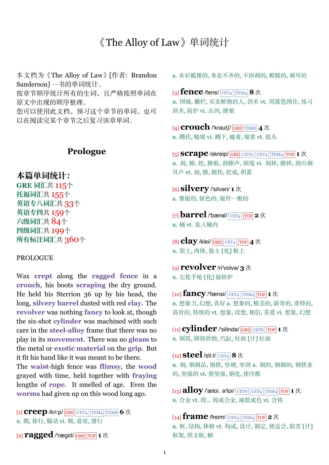 The Alloy of Law章节单词统计