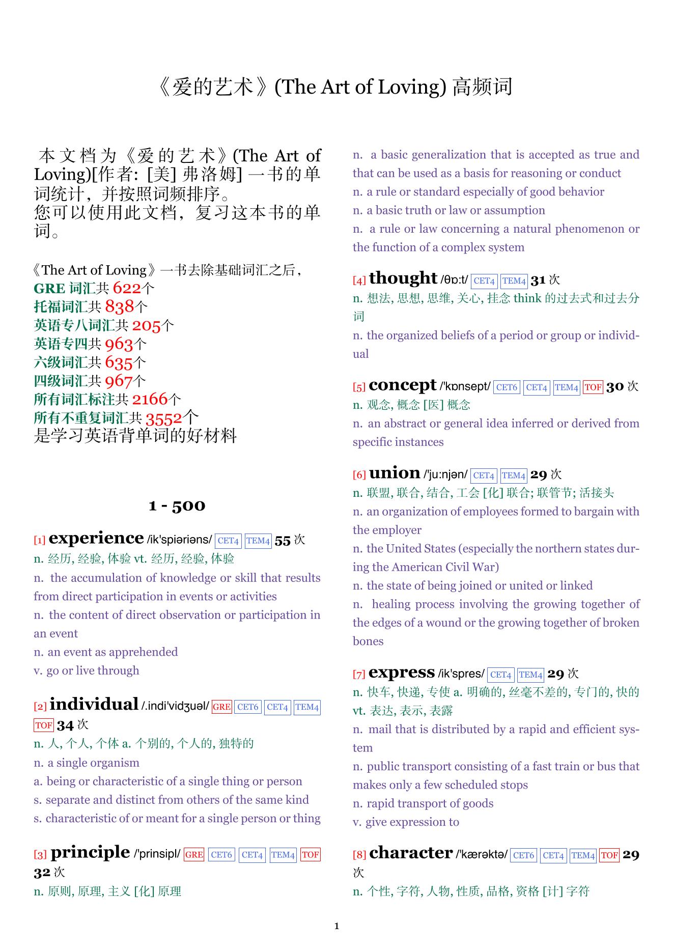 The Art of Loving词频统计