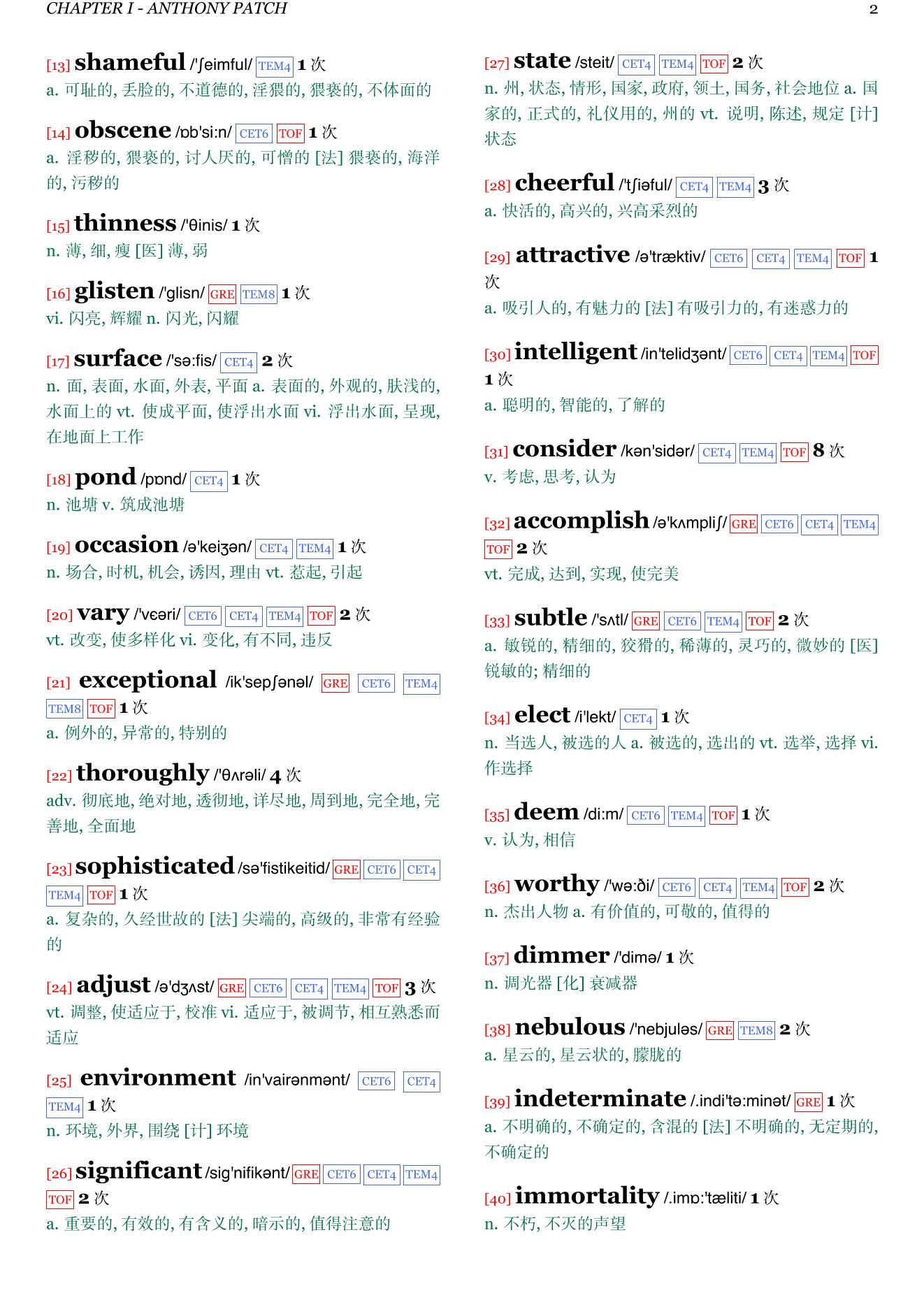 The Beautiful and Damned章节单词统计