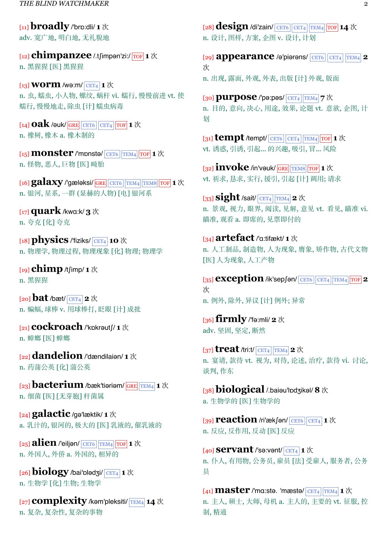 The Blind Watchmaker: Why the Evidence of Evolution Reveals a Universe without Design章节单词统计