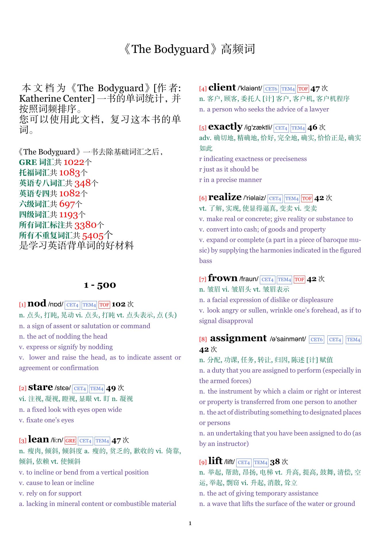 The Bodyguard词频统计