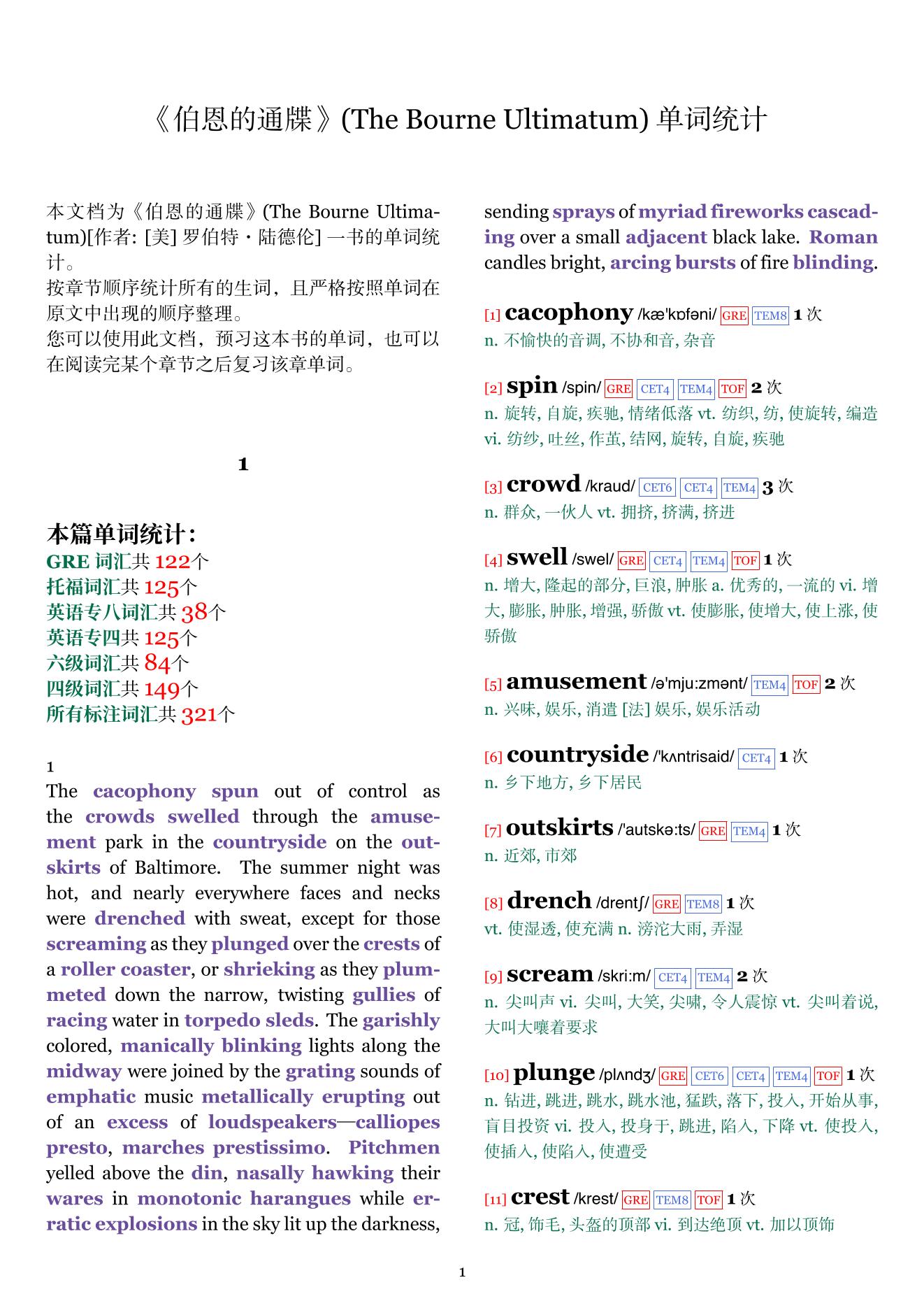 The Bourne Ultimatum章节单词统计