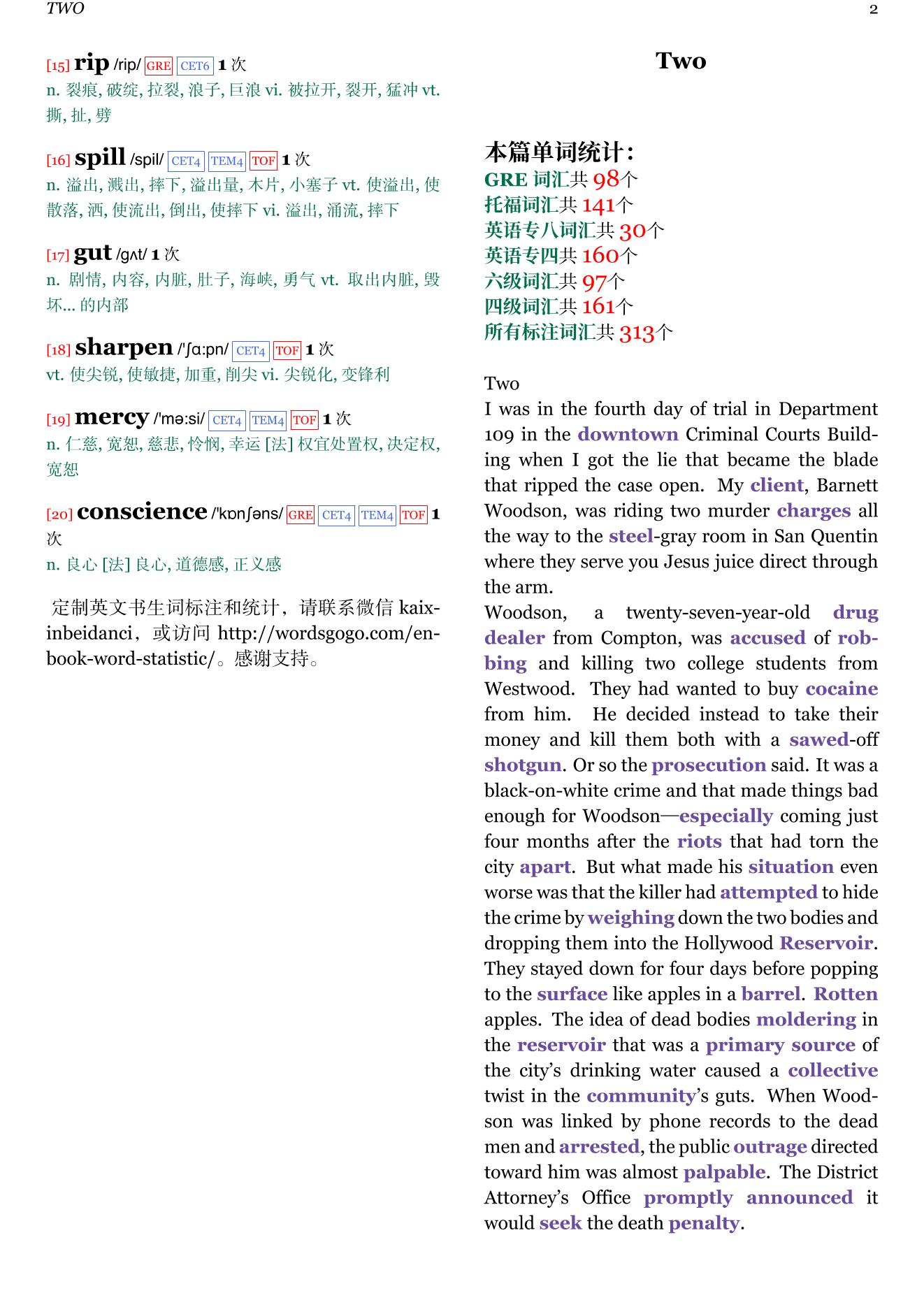 The Brass Verdict章节单词统计