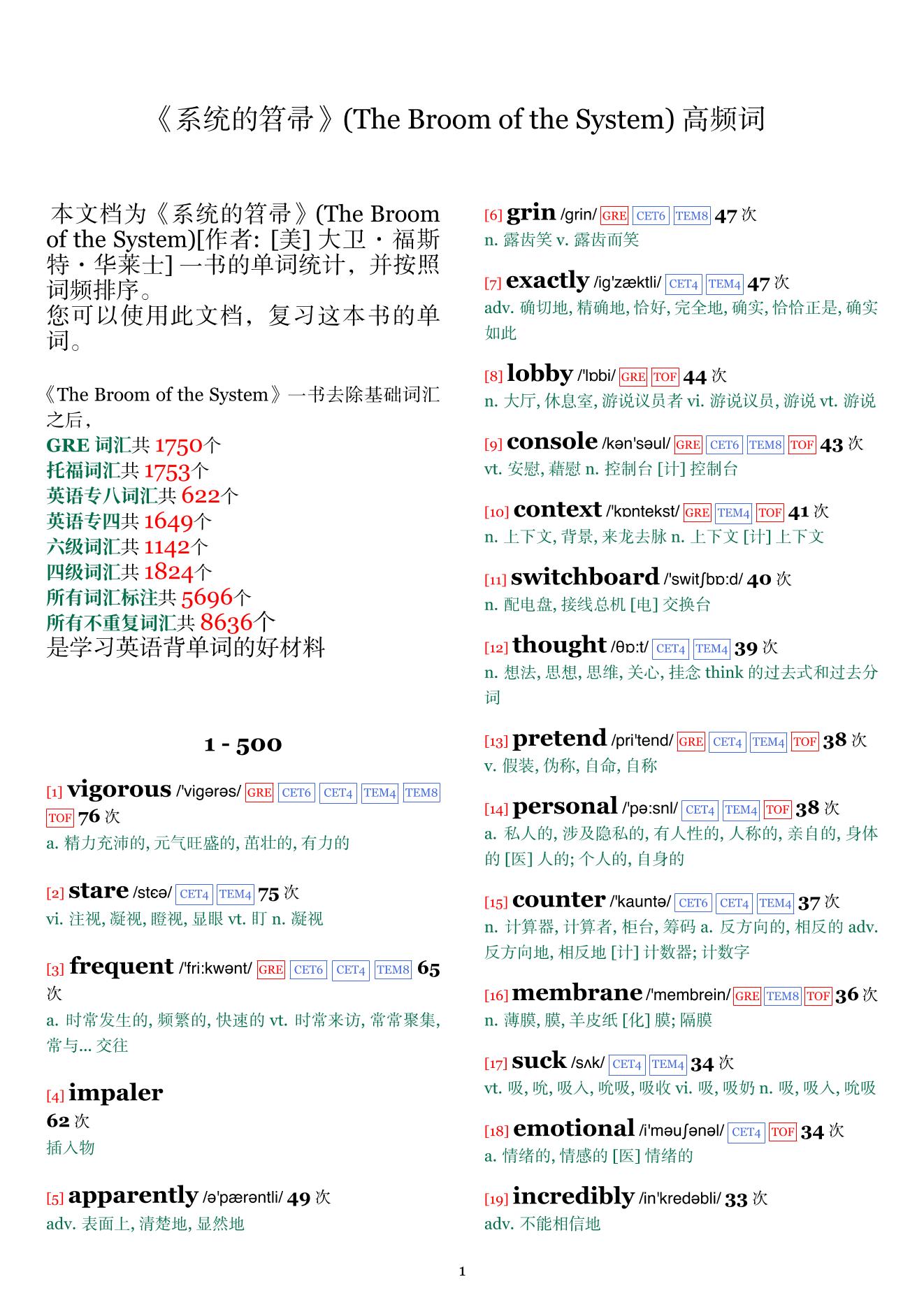 The Broom of the System词频统计