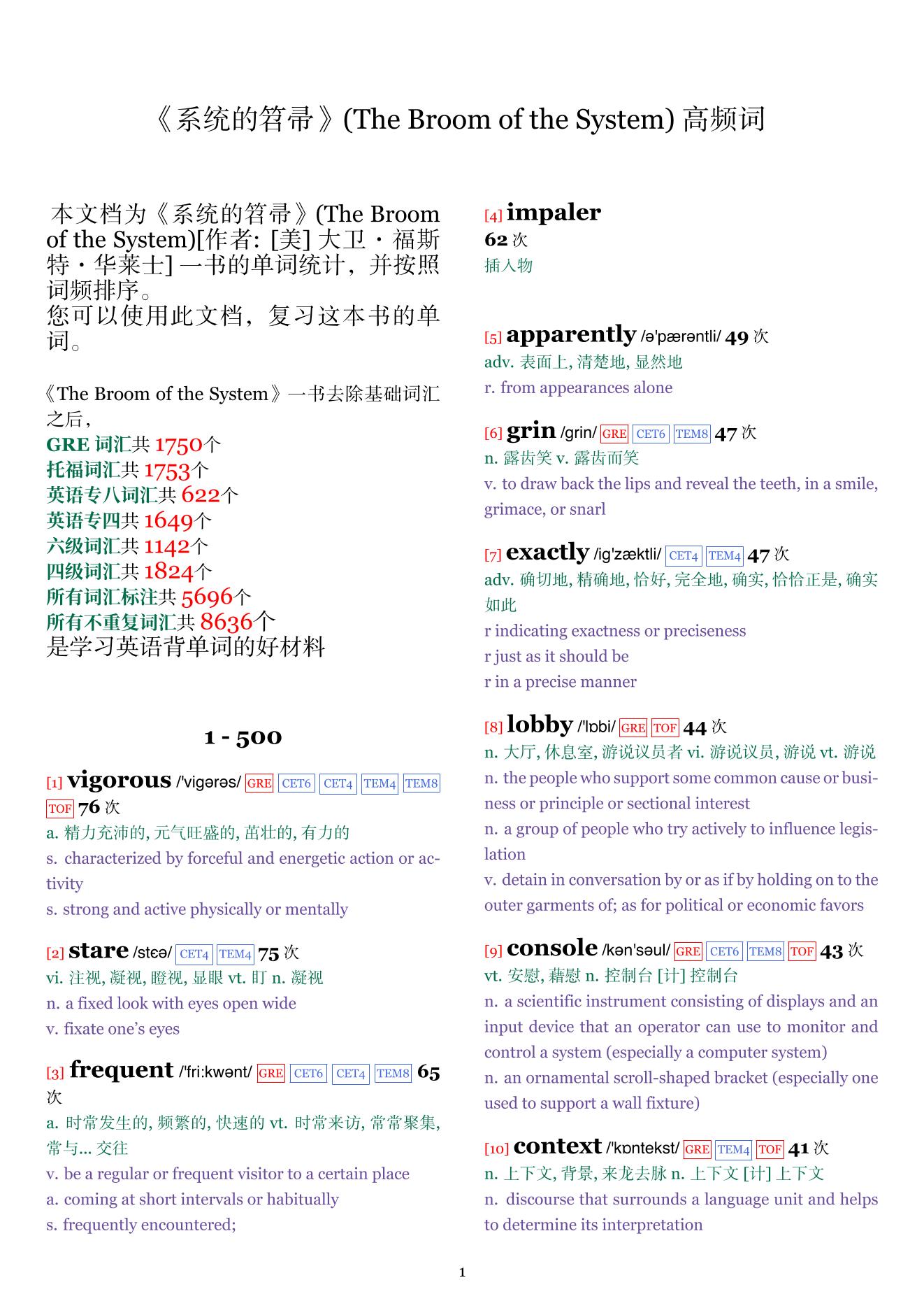 The Broom of the System词频统计