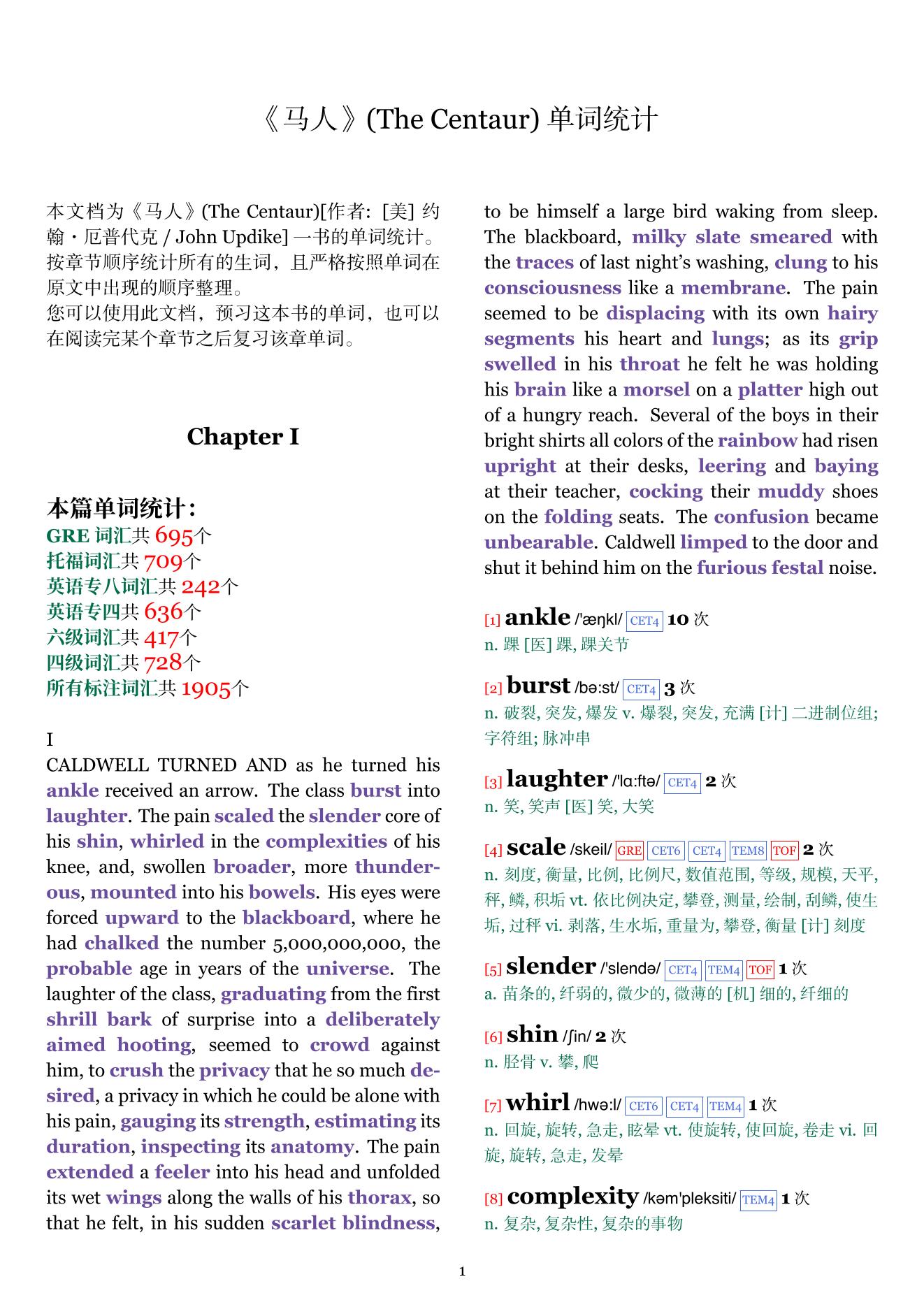 The Centaur章节单词统计