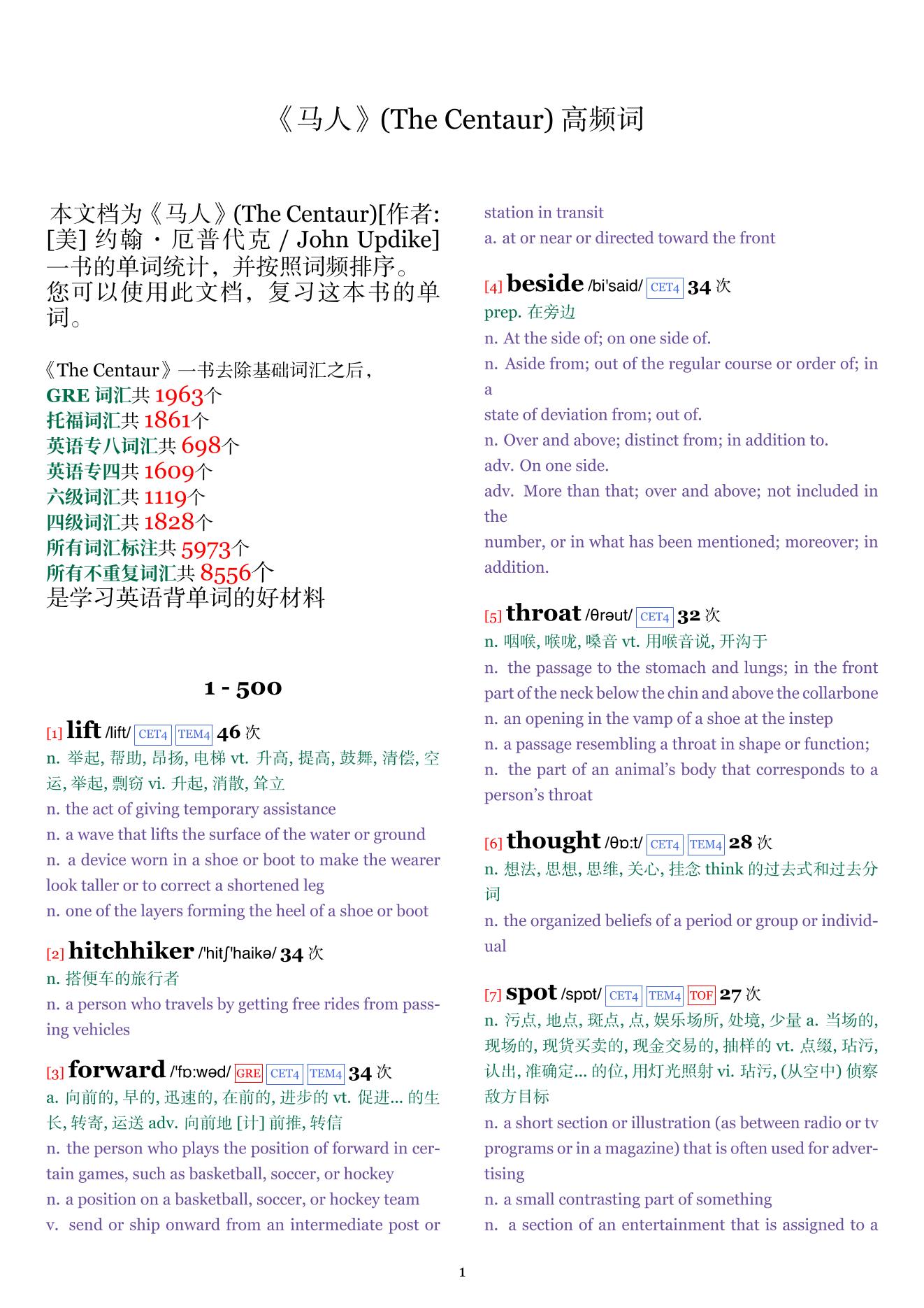 The Centaur词频统计