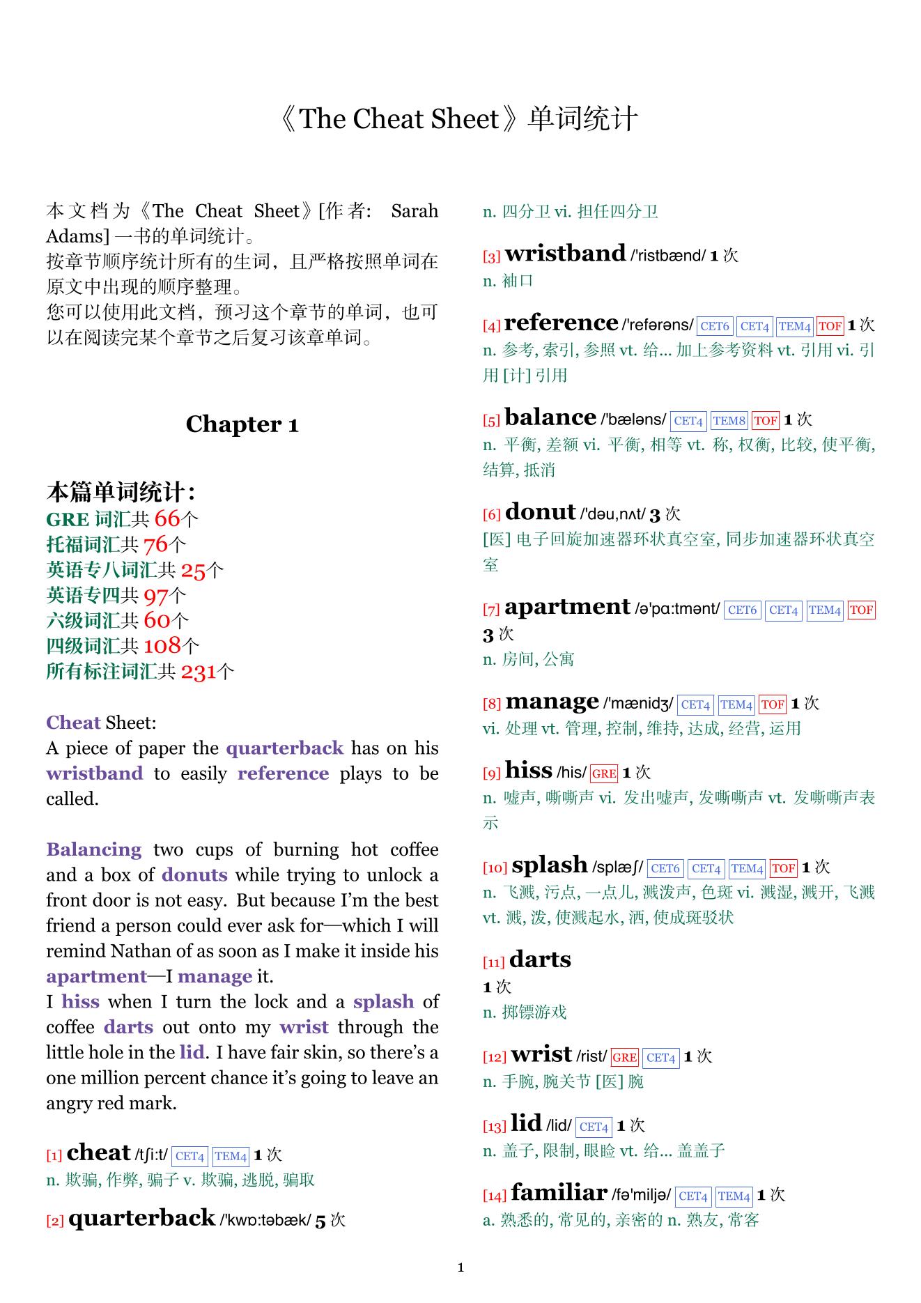 The Cheat Sheet章节单词统计