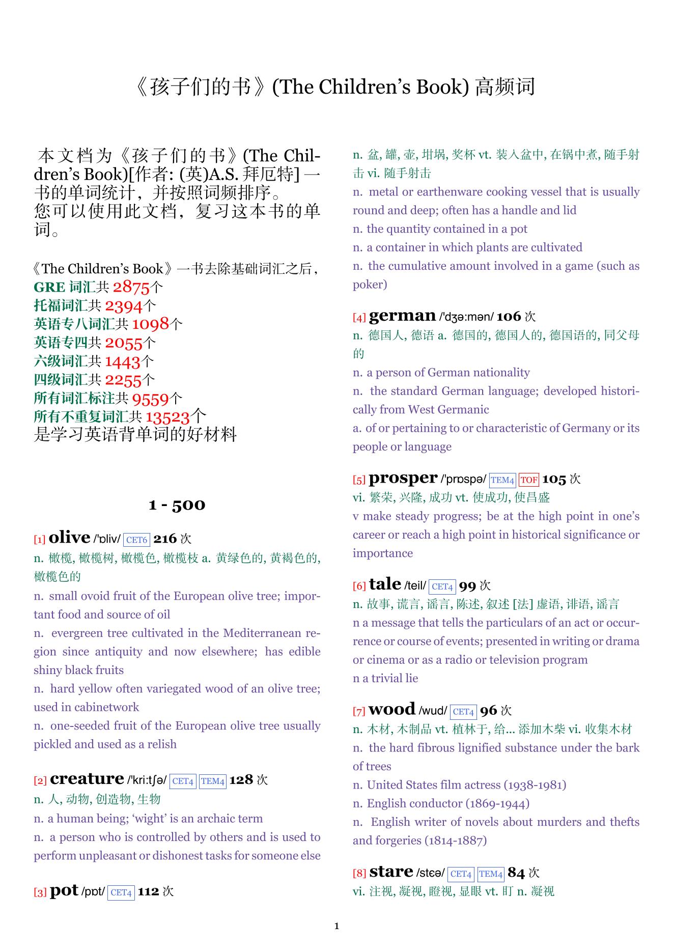 The Children's Book词频统计