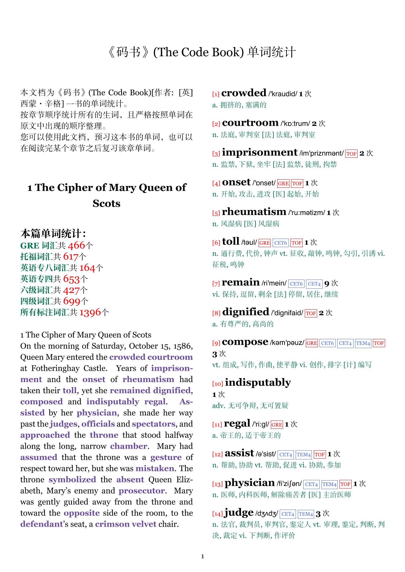 The Code Book章节单词统计