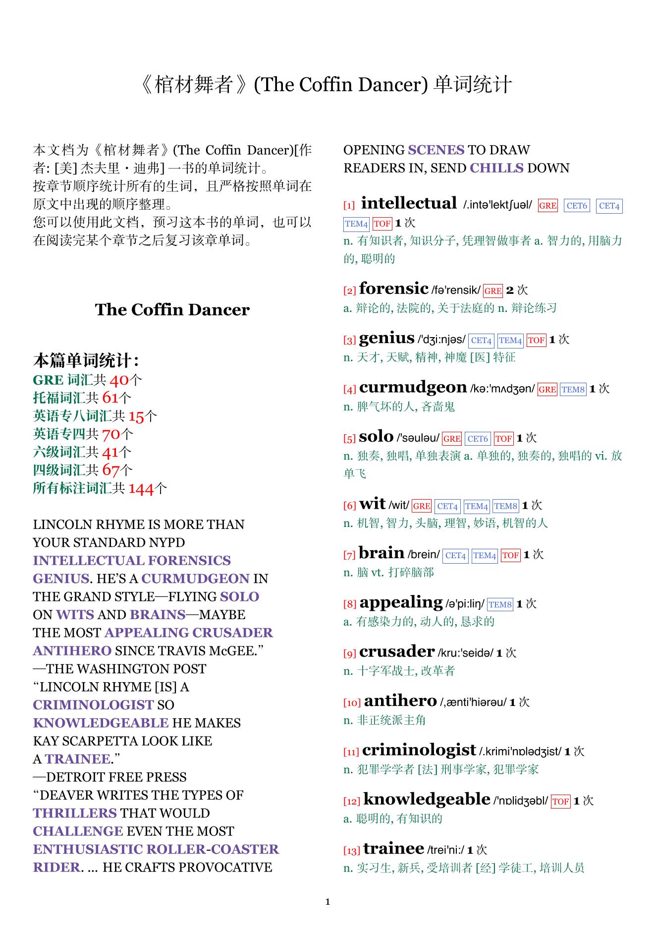The Coffin Dancer章节单词统计