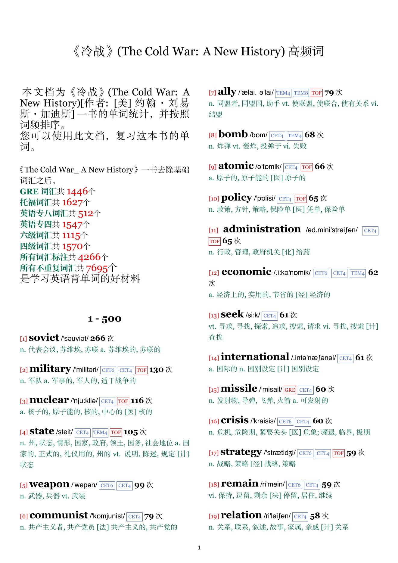 The Cold War: A New History词频统计