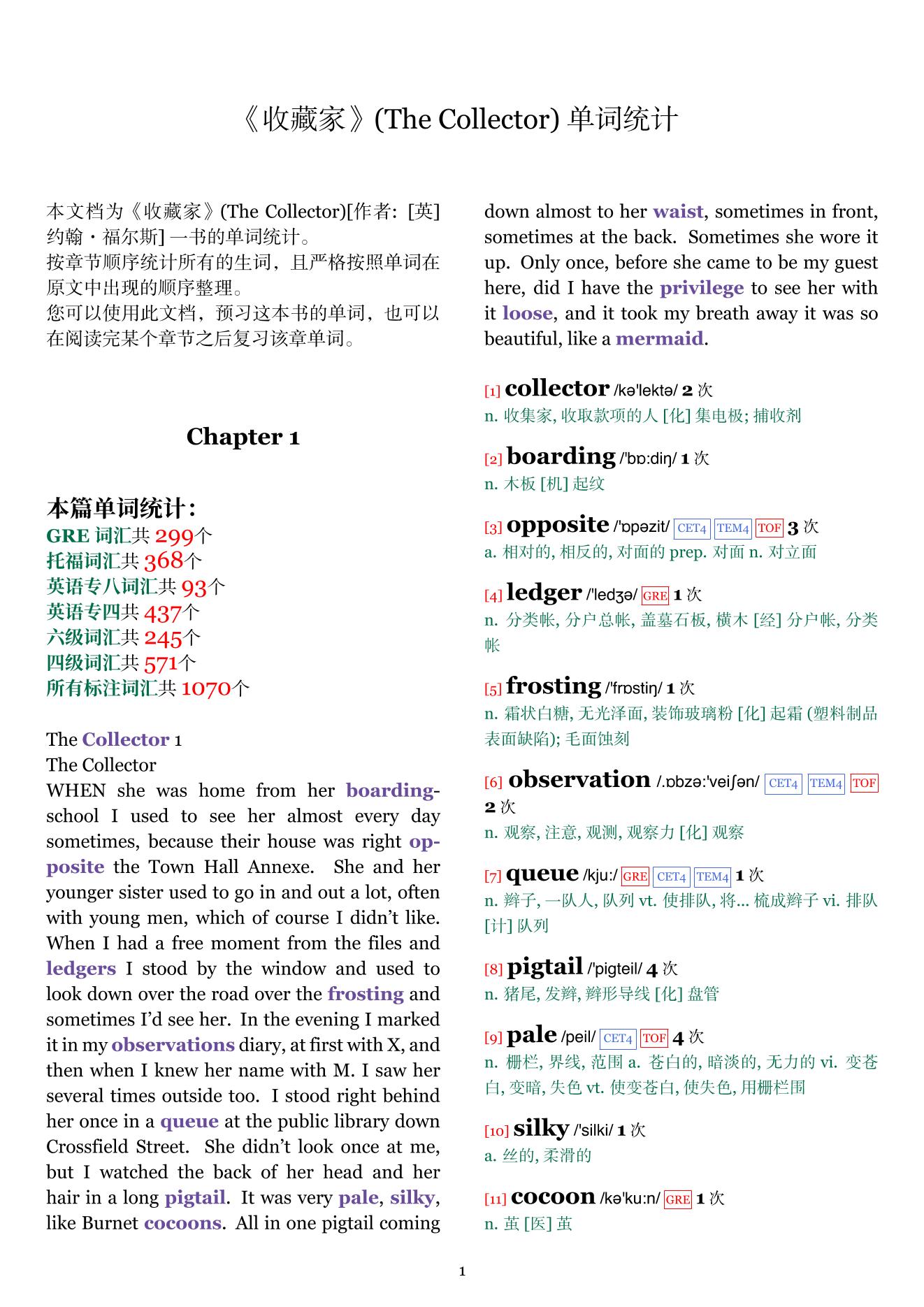 The Collector章节单词统计