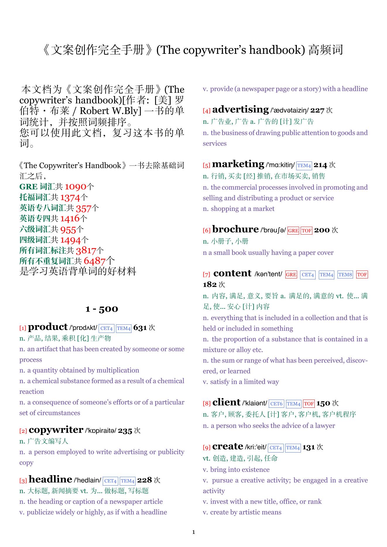 The copywriter's handbook词频统计