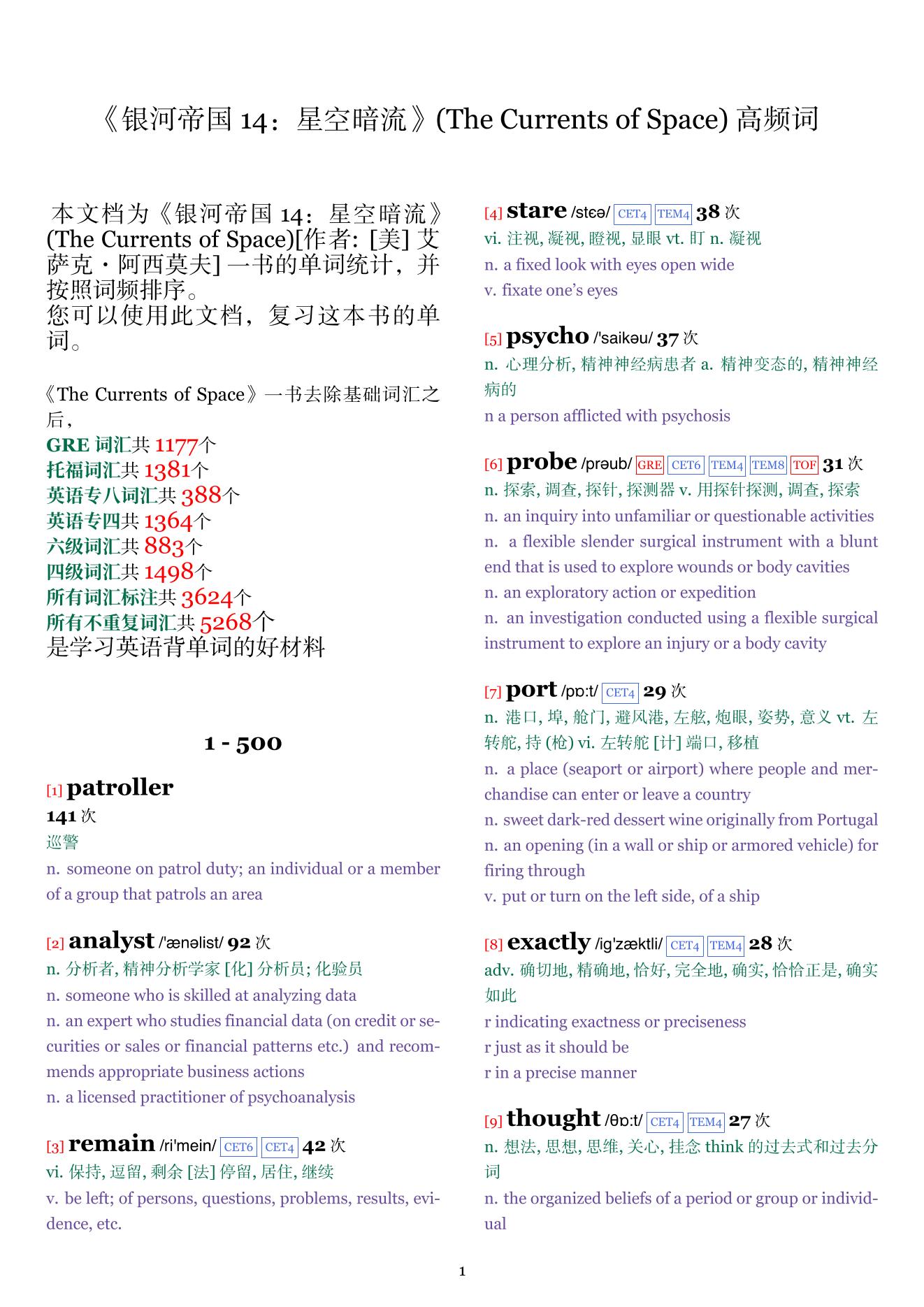The Currents of Space词频统计