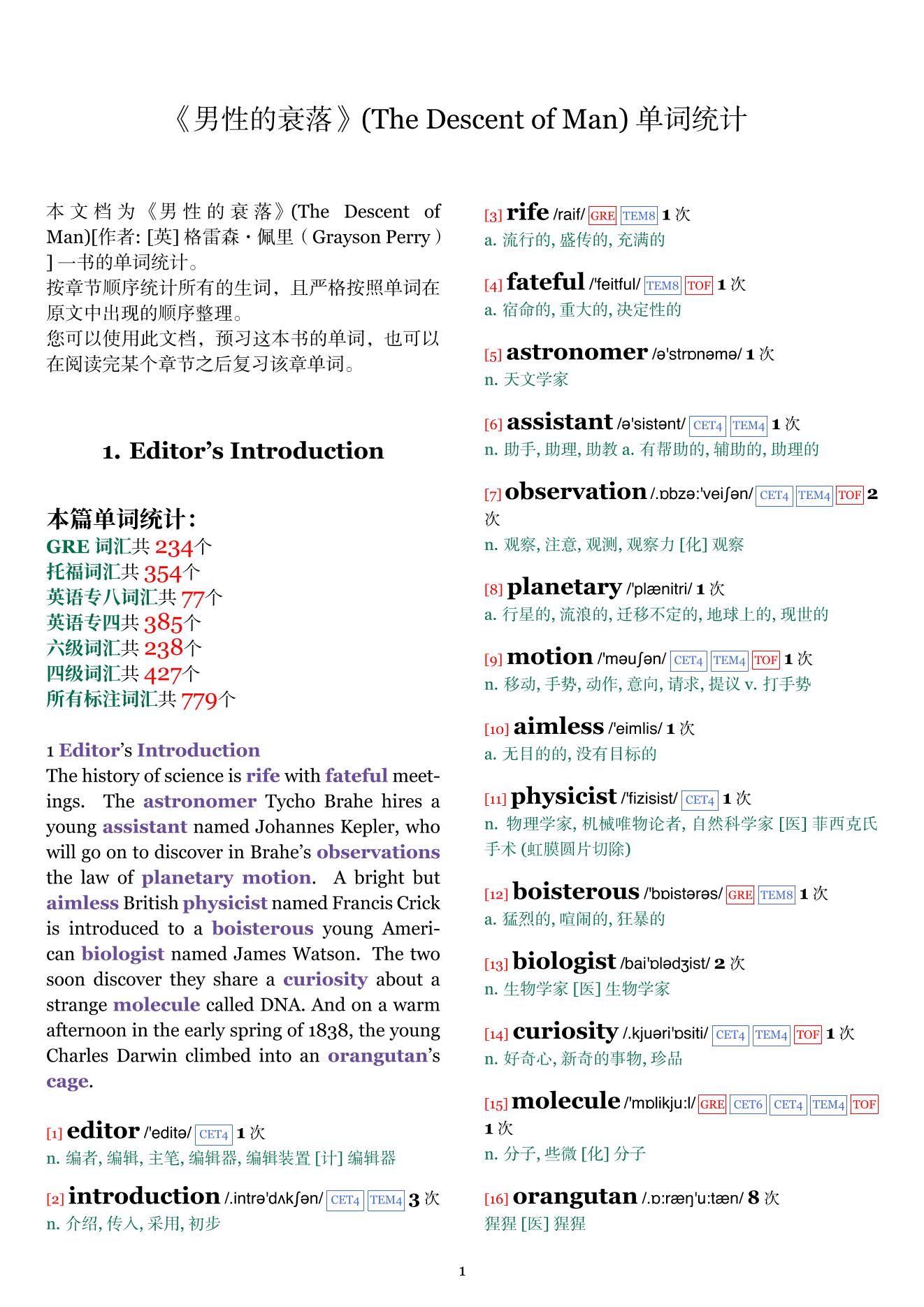 The Descent of Man章节单词统计